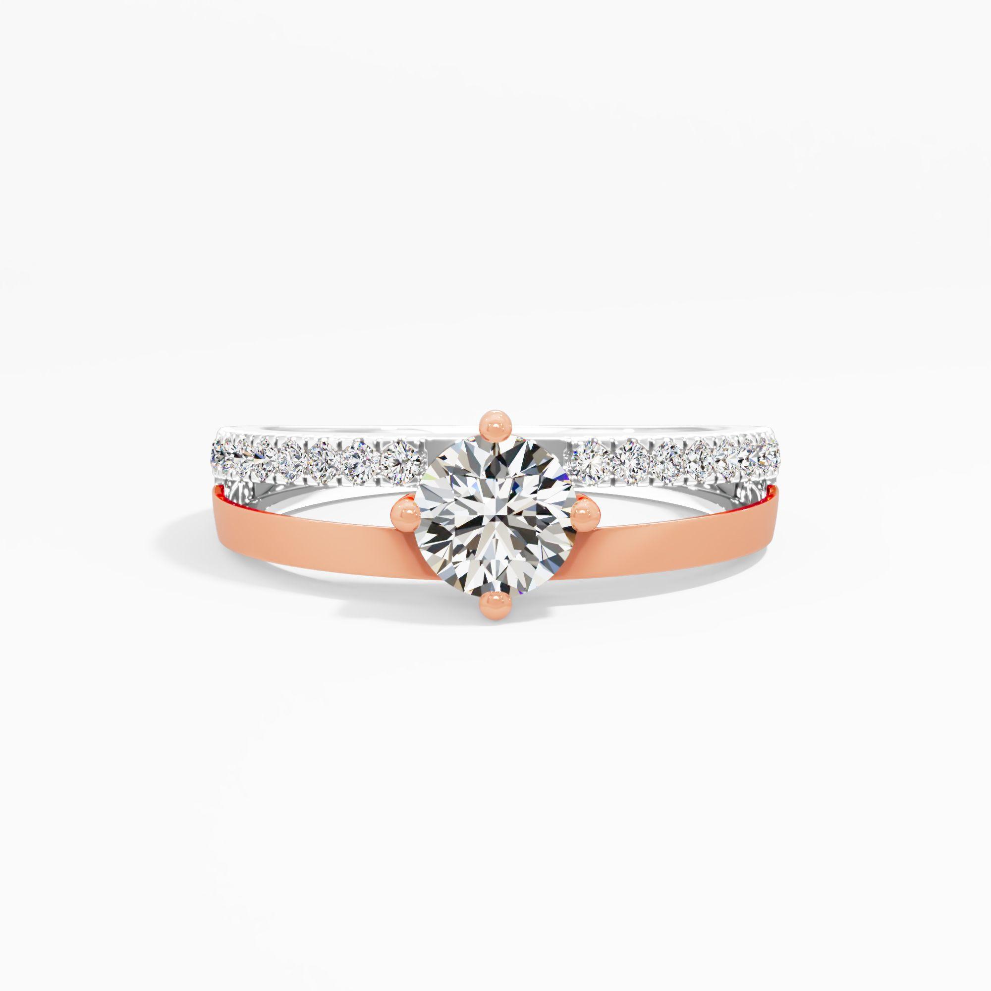 Stacked Look Two Tone Solitaire Ring