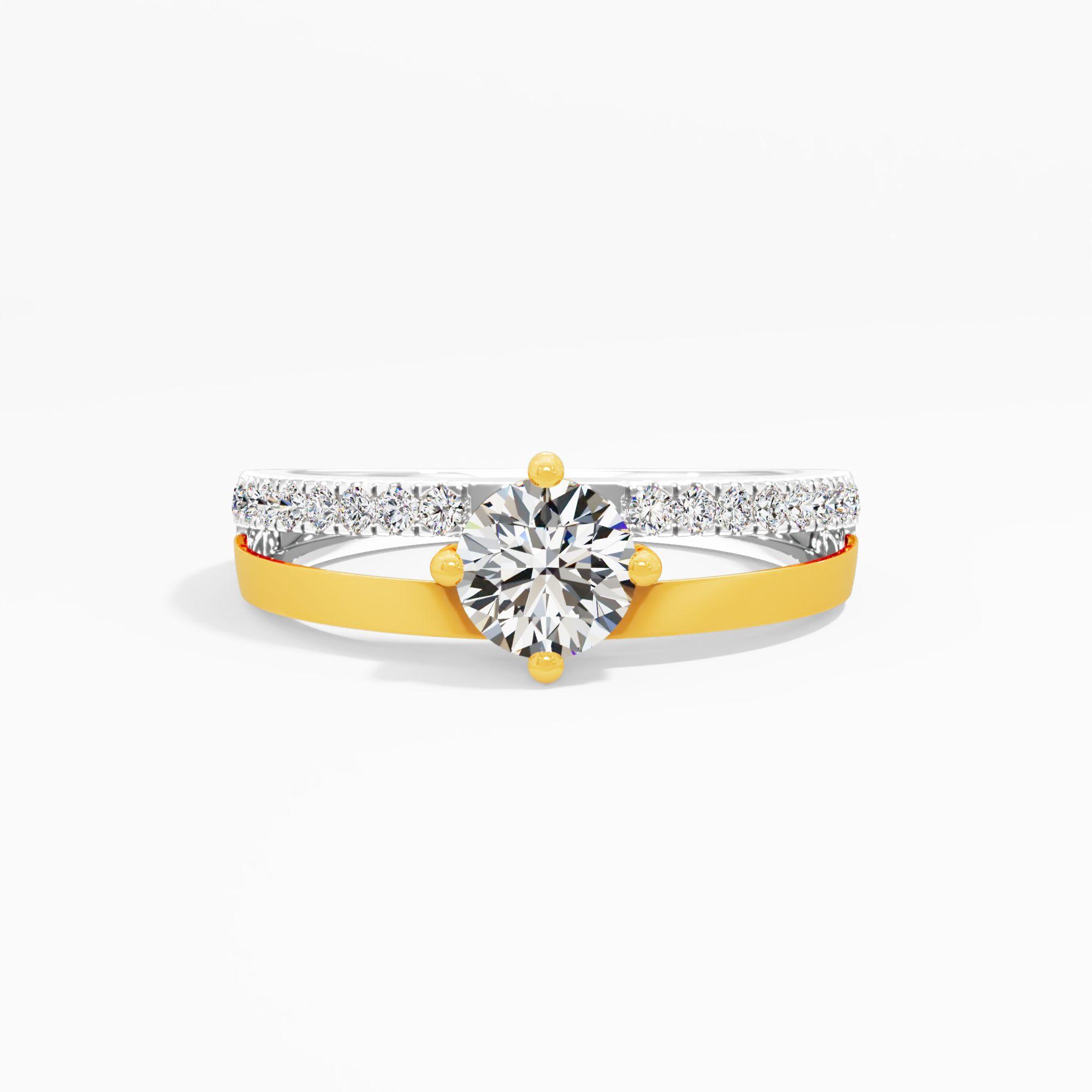 Stacked Look Two Tone Solitaire Ring