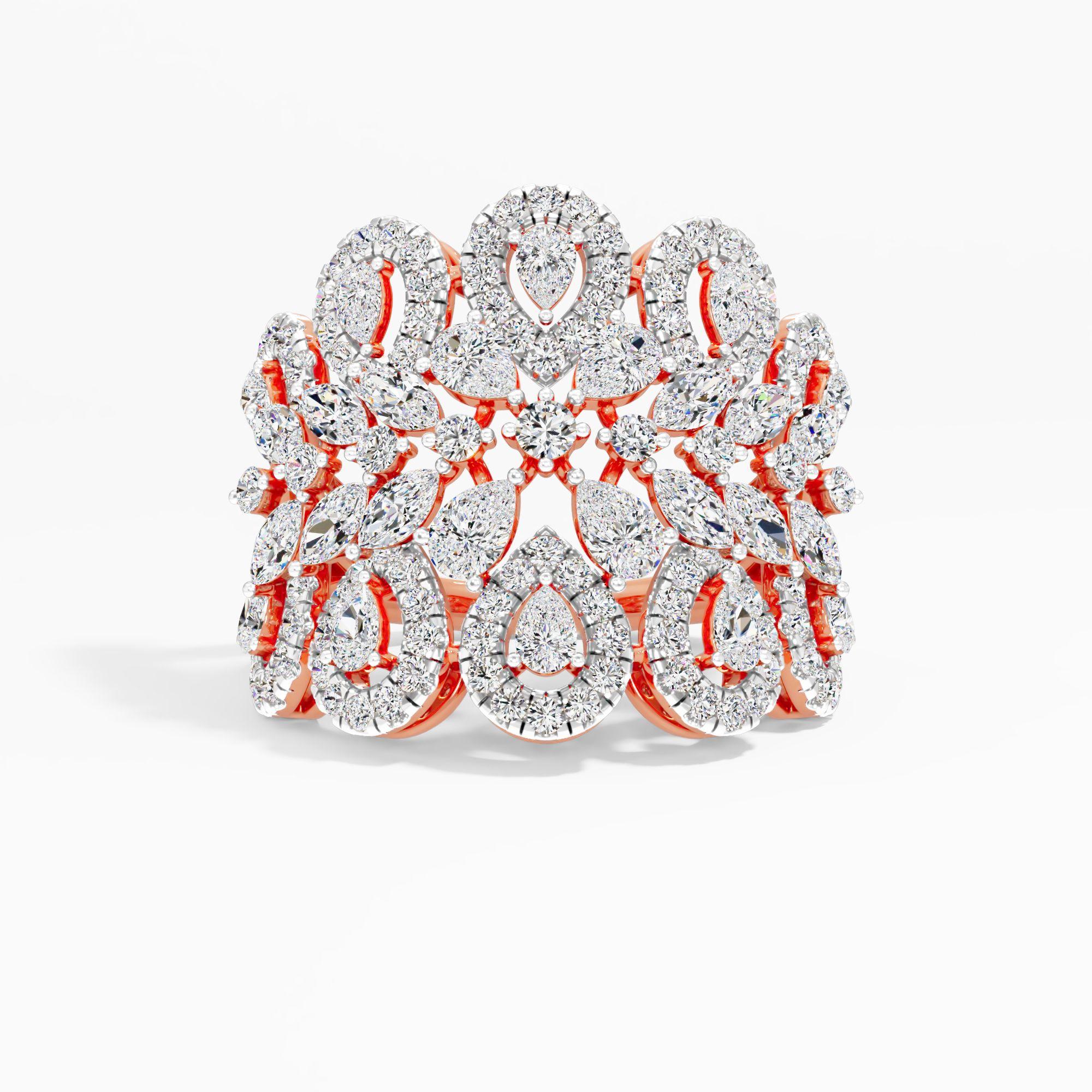 Crown Ornate Pear Cocktail Ring