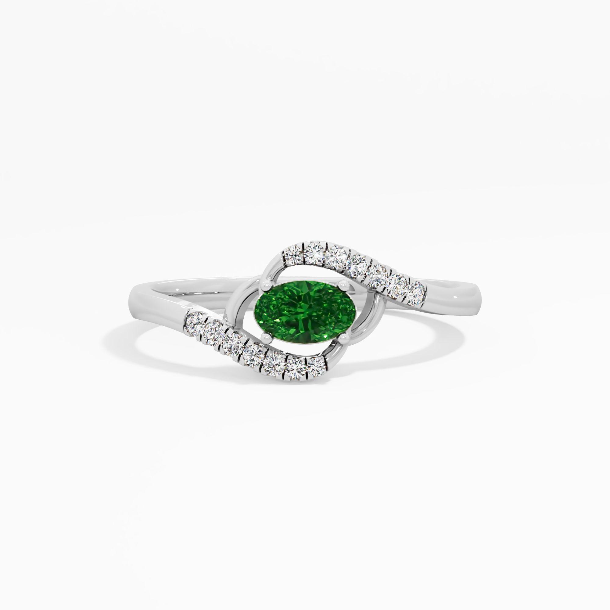 Emerald Eyelet Solitaire Diamond Ring