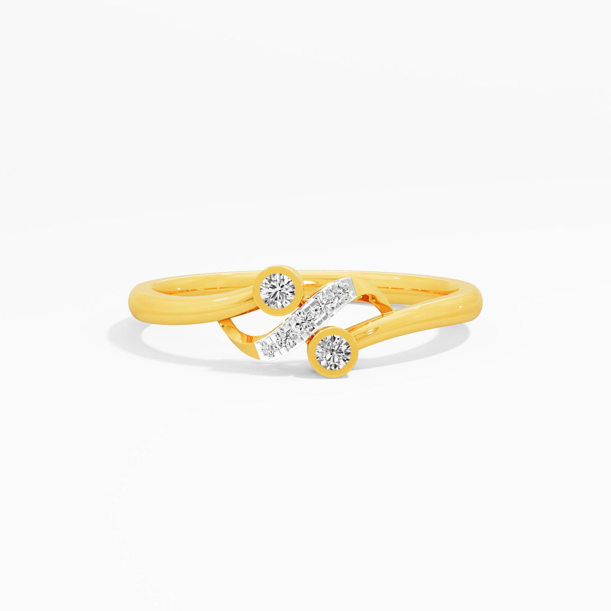 Aqua Swirl Bypass Ring in 9KT Yellow Gold (Diamond Quality: EF-VVS VS)