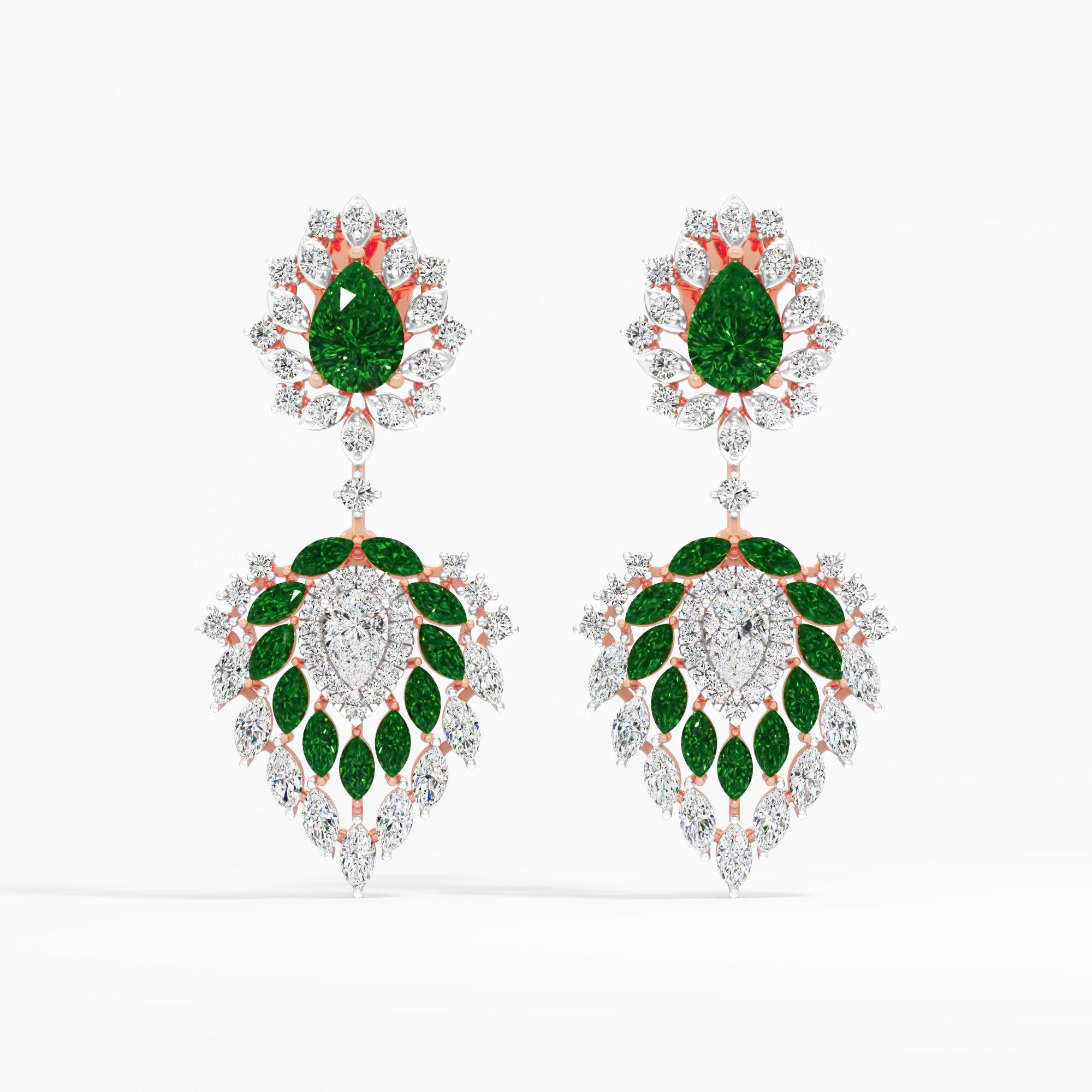 Royal Emerald Diamond Chandelier Earrings