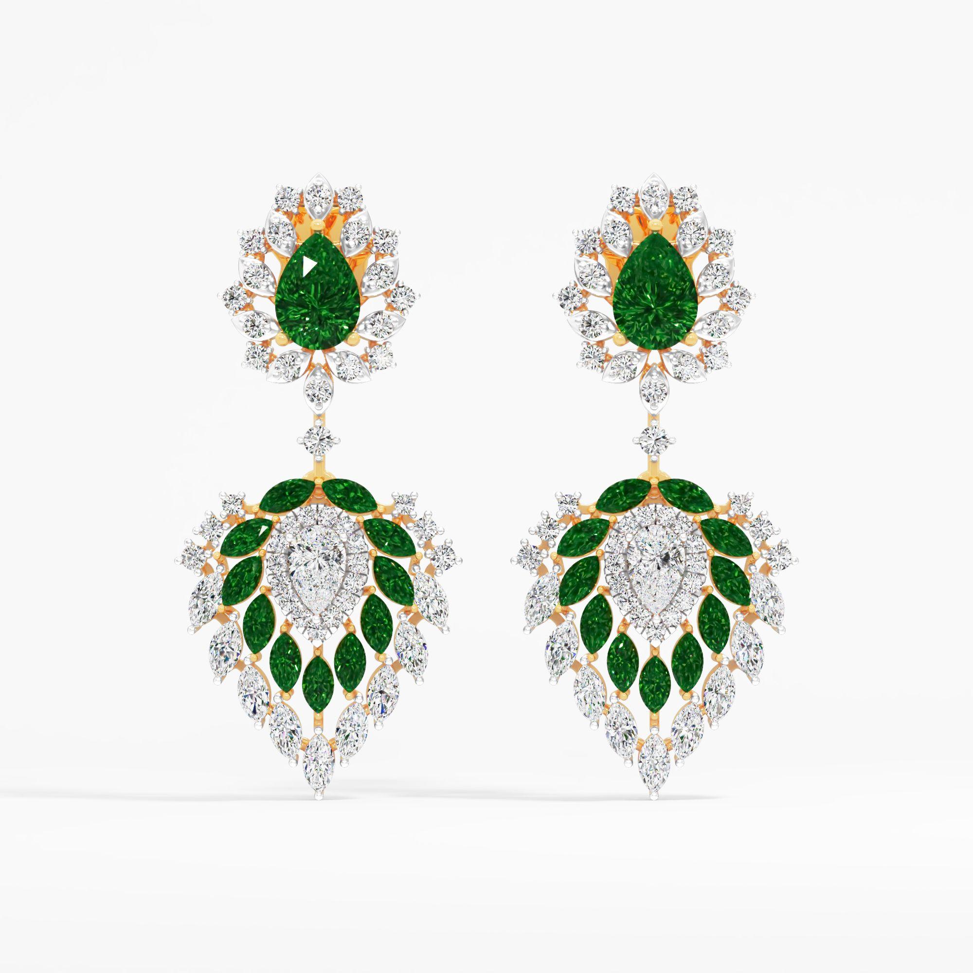 Royal Emerald Diamond Chandelier Earrings