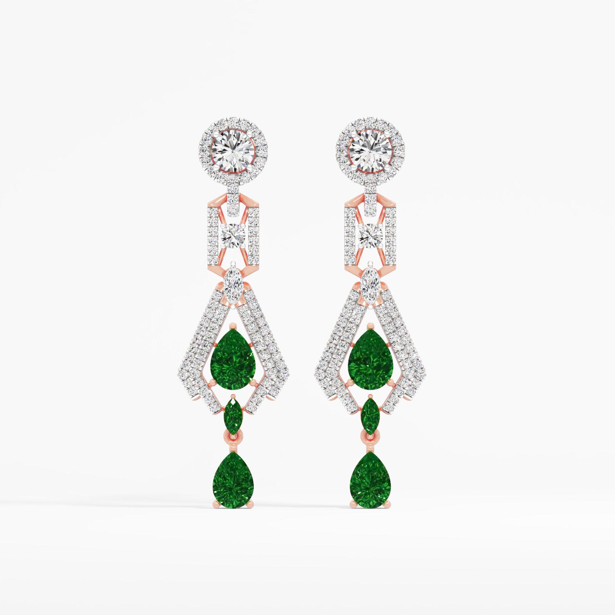 Majestic Emerald Diamond Drop Earrings