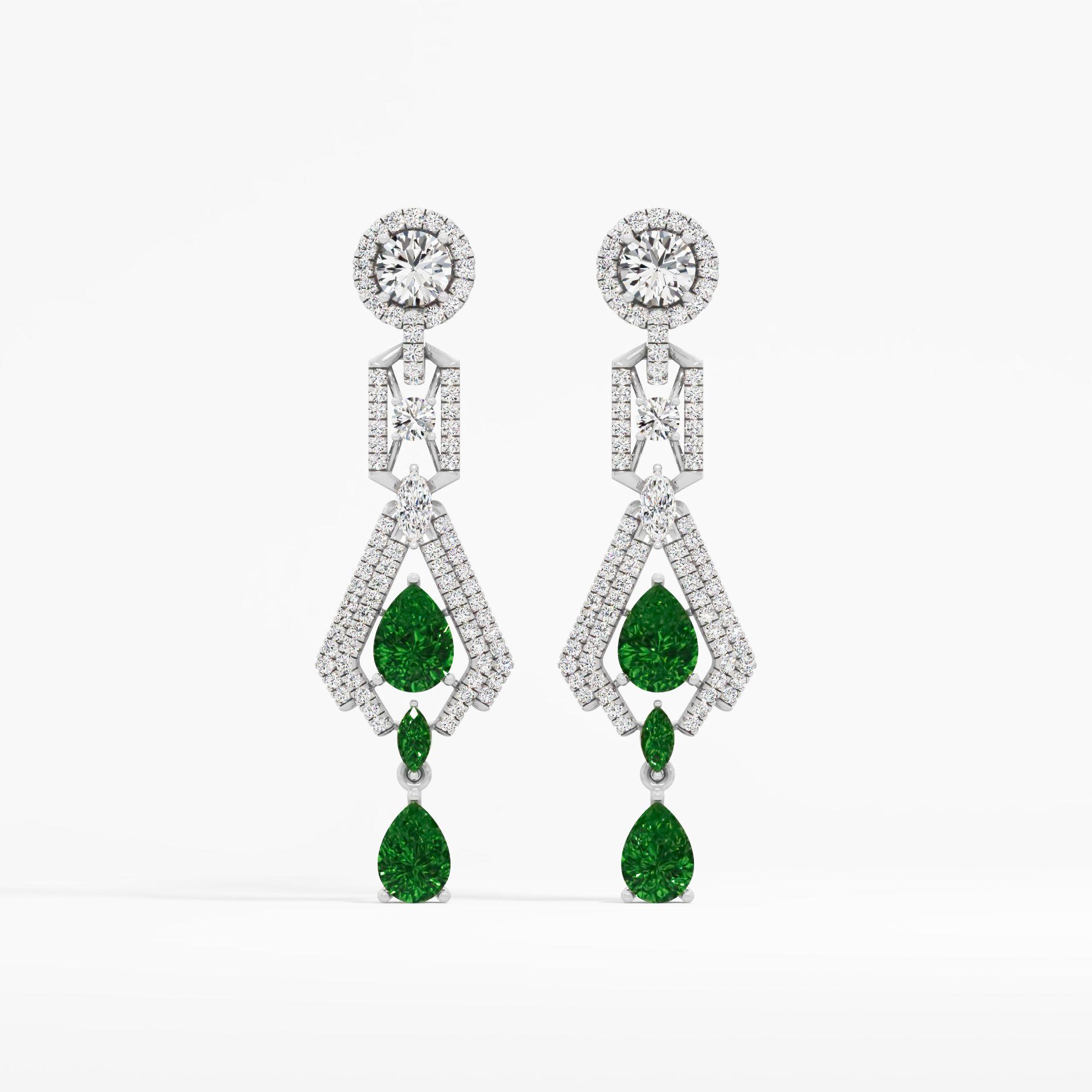 Majestic Emerald Diamond Drop Earrings