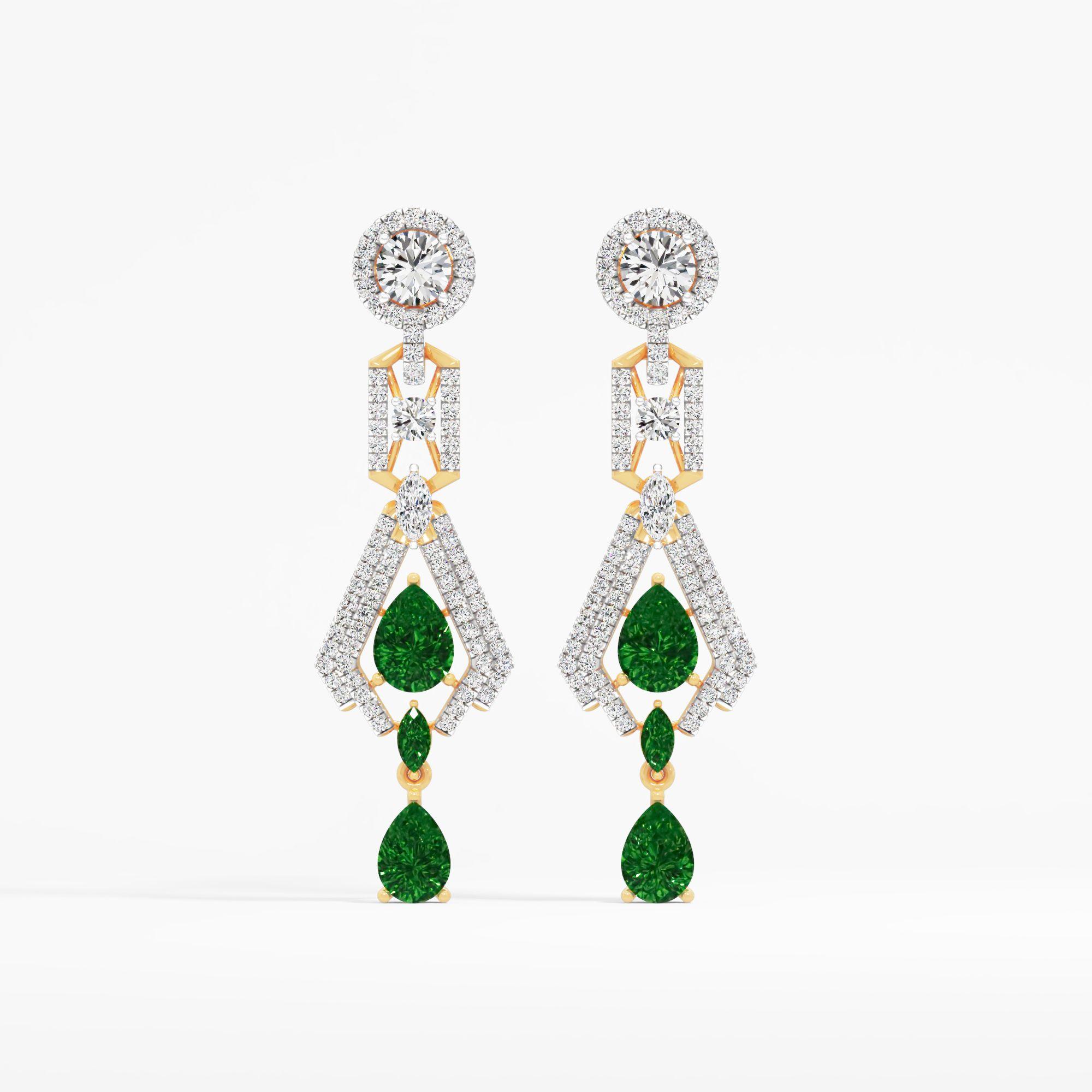 Majestic Emerald Diamond Drop Earrings