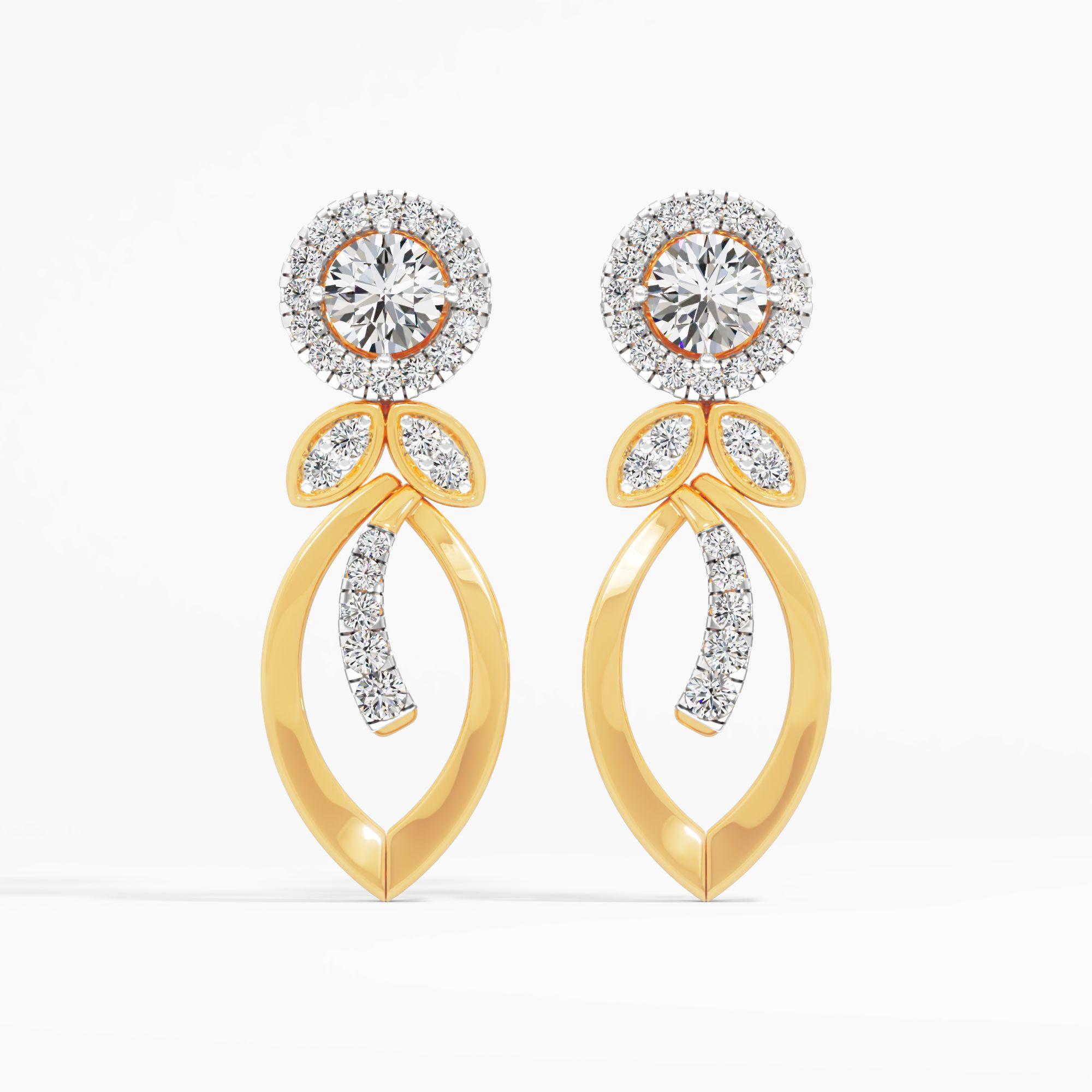 Orbital Leaf Solitaire Drop Earrings