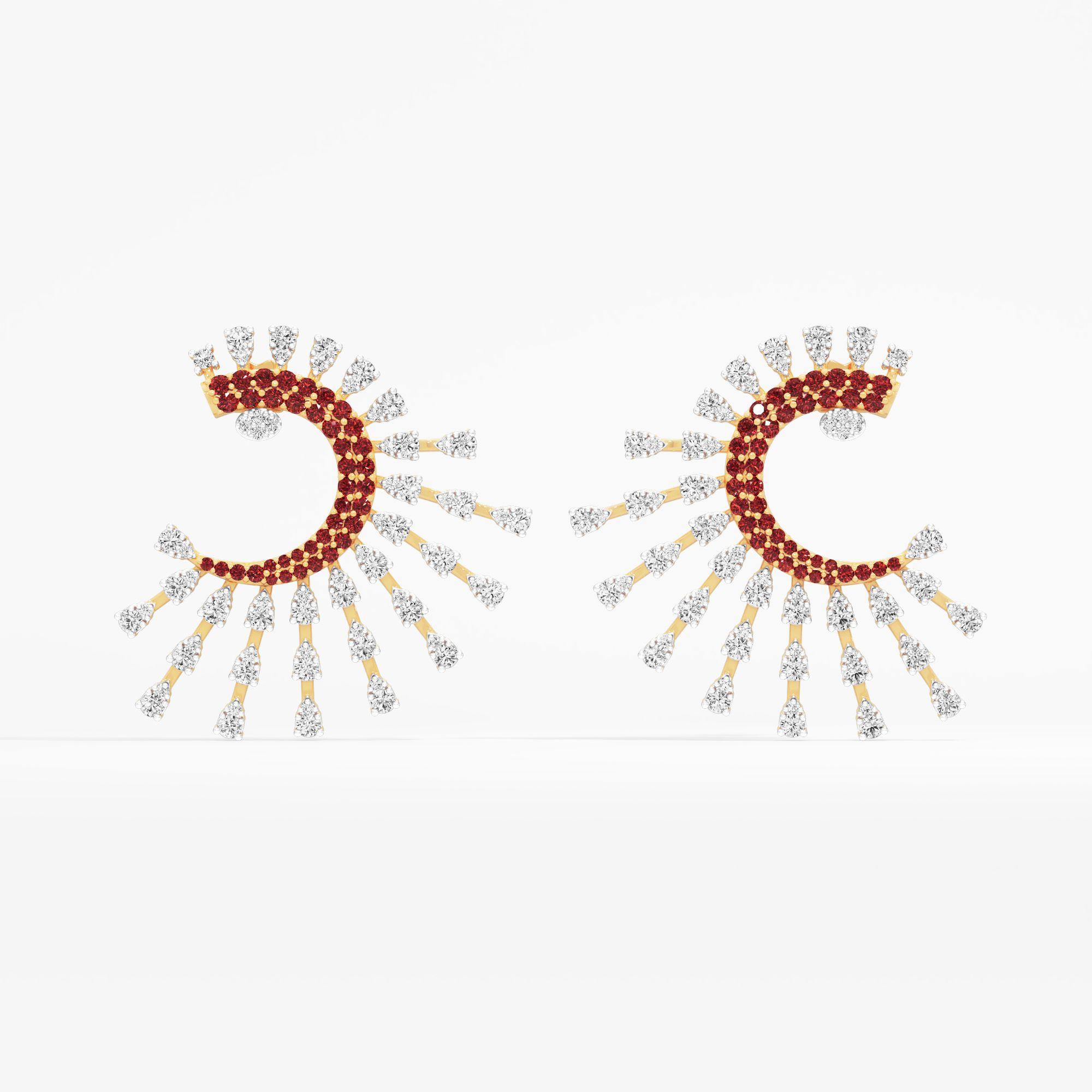 Crimson Sunray Arc Cocktail Earrings