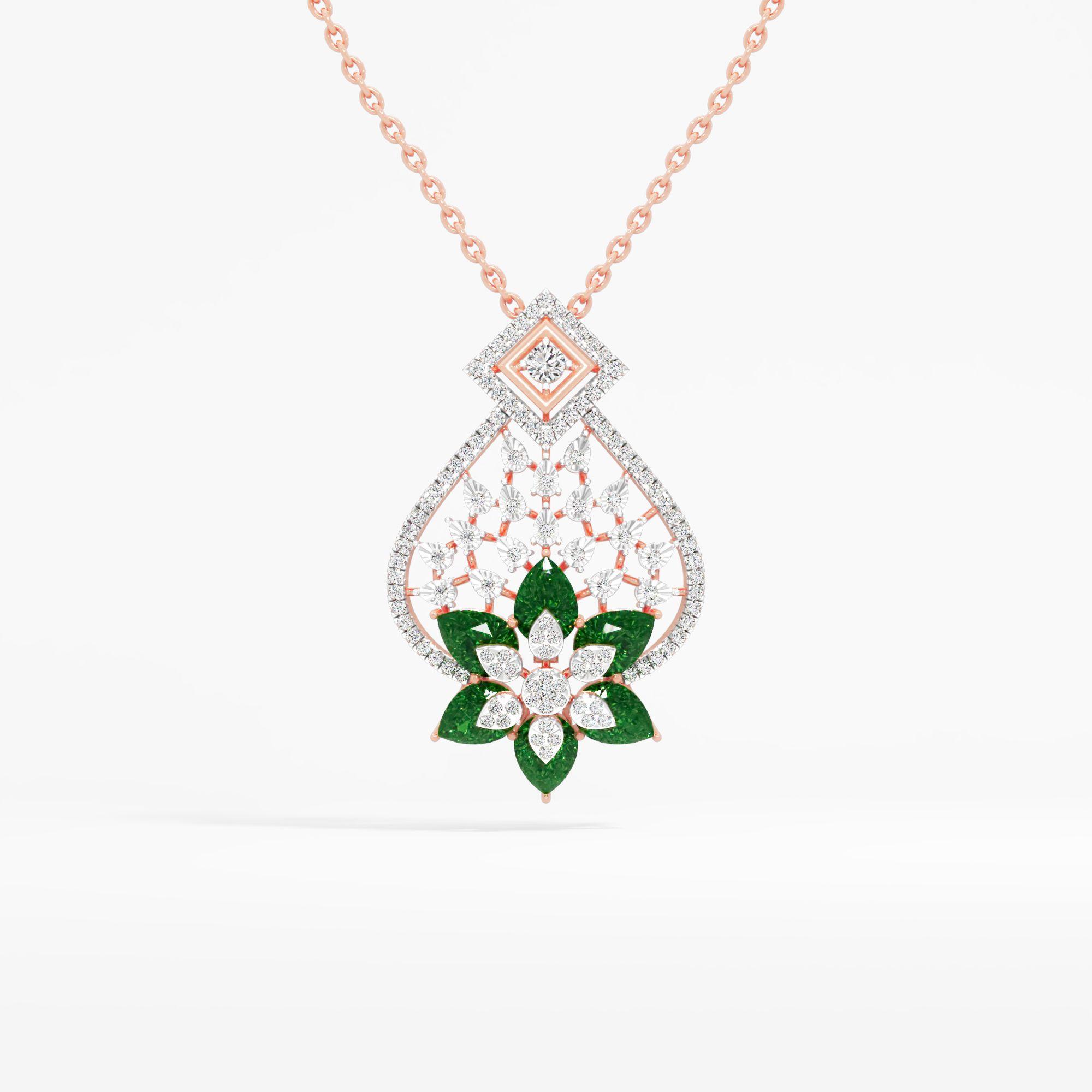 Exquisite Floral Leaf Emerald Pendant