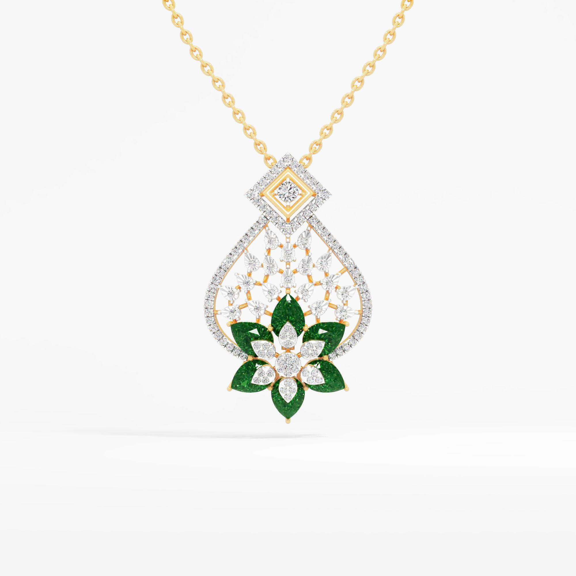Exquisite Floral Leaf Emerald Pendant