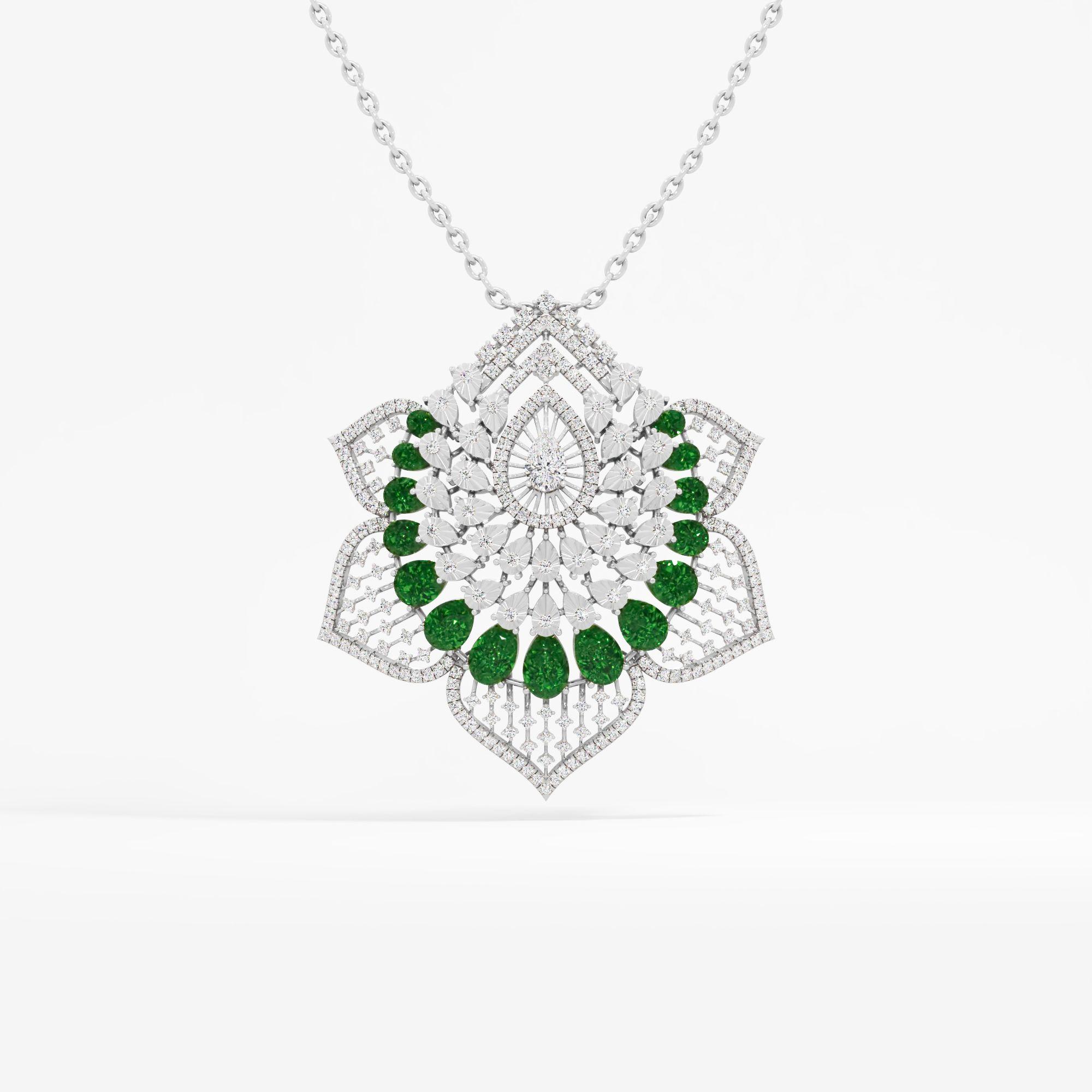 Grand Pear Floral Emerald Pendant