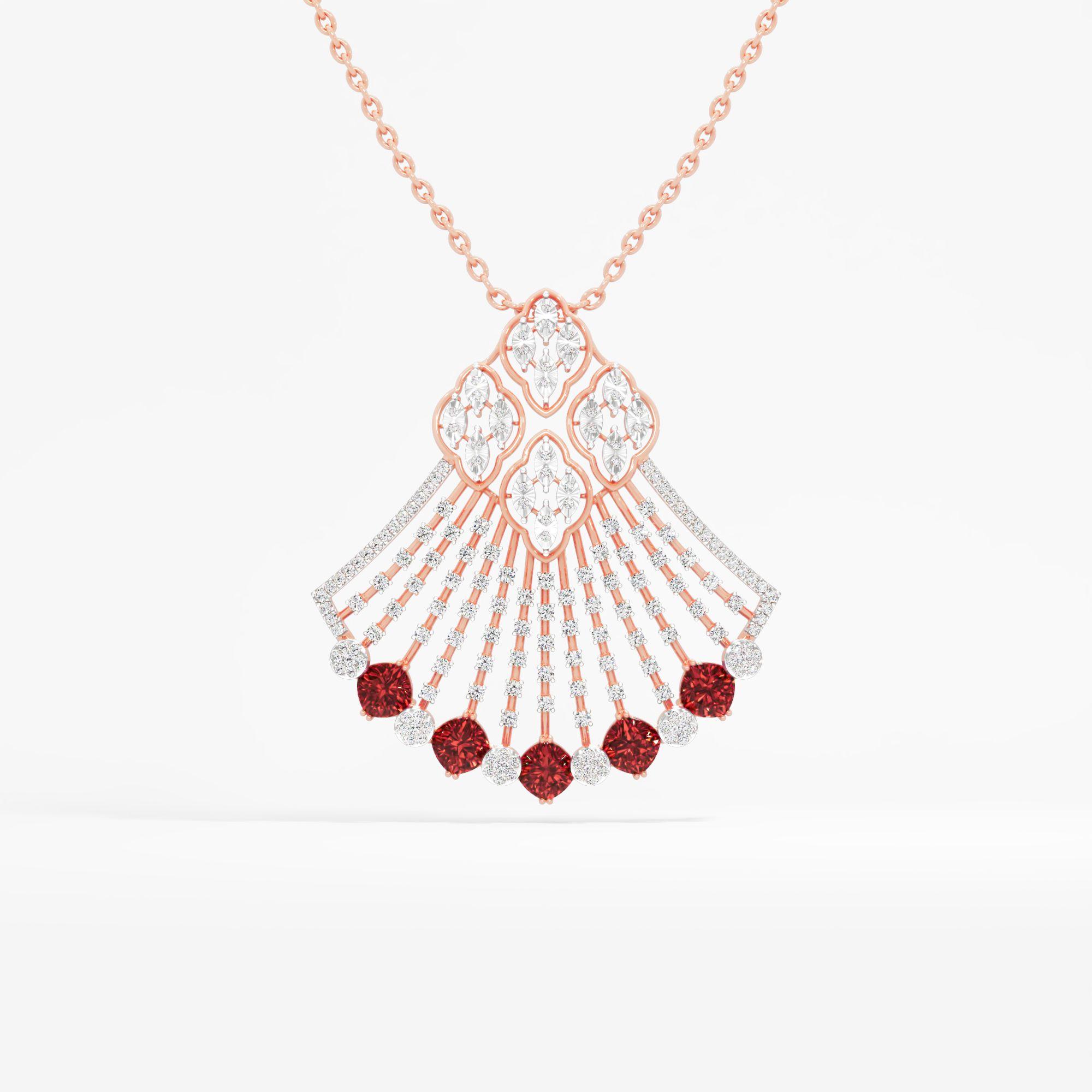 Elegant Ruby Fan Diamond Pendant