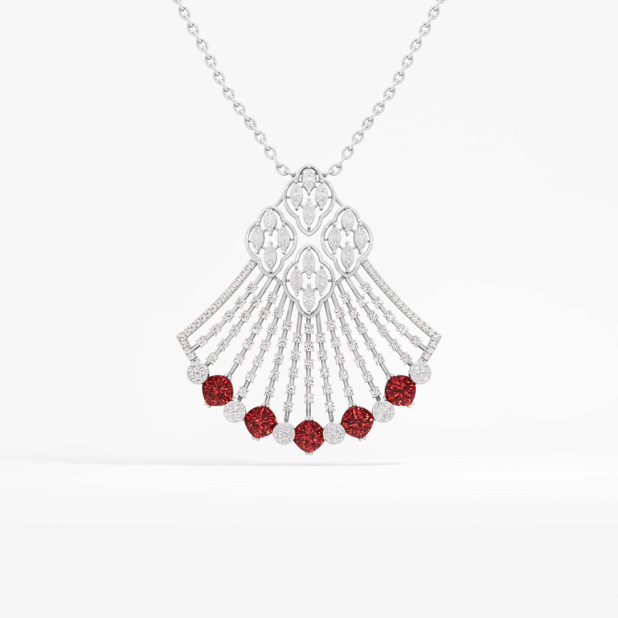 Elegant Ruby Fan Diamond Pendant