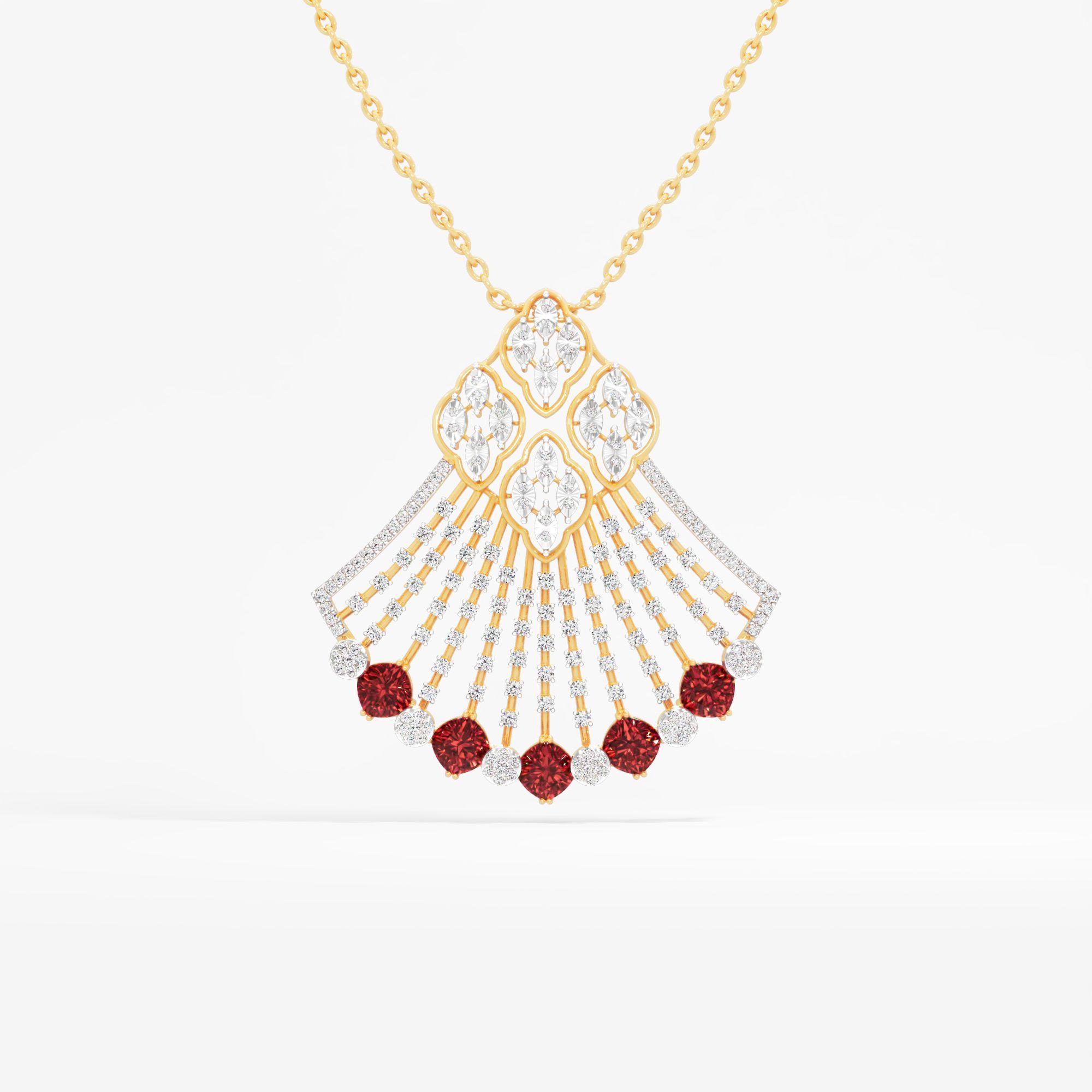 Elegant Ruby Fan Diamond Pendant