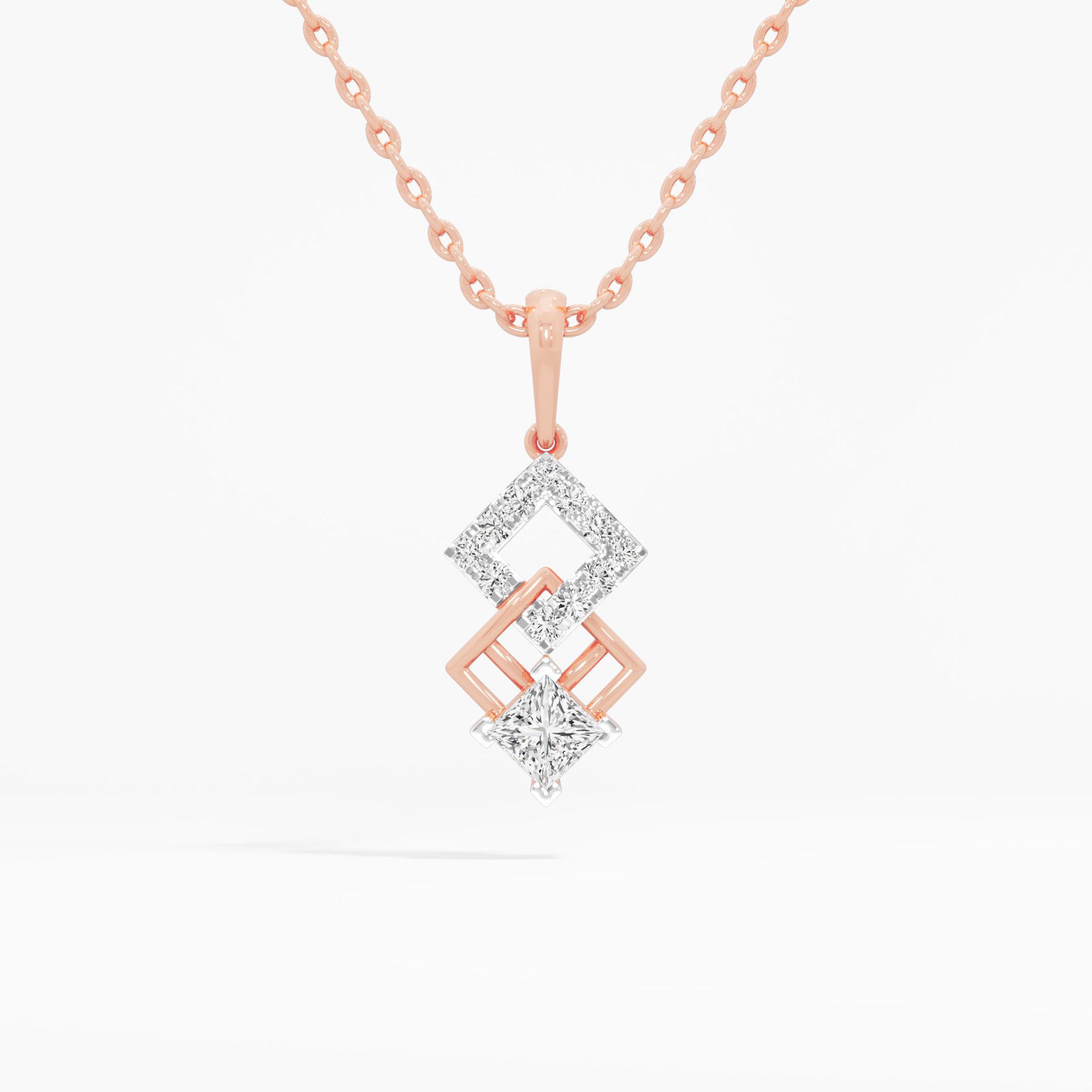 Geometric Cascade Diamond Pendant | Individual Pendant in 9KT Rose Gold (Diamond Quality: EF-VVS VS)