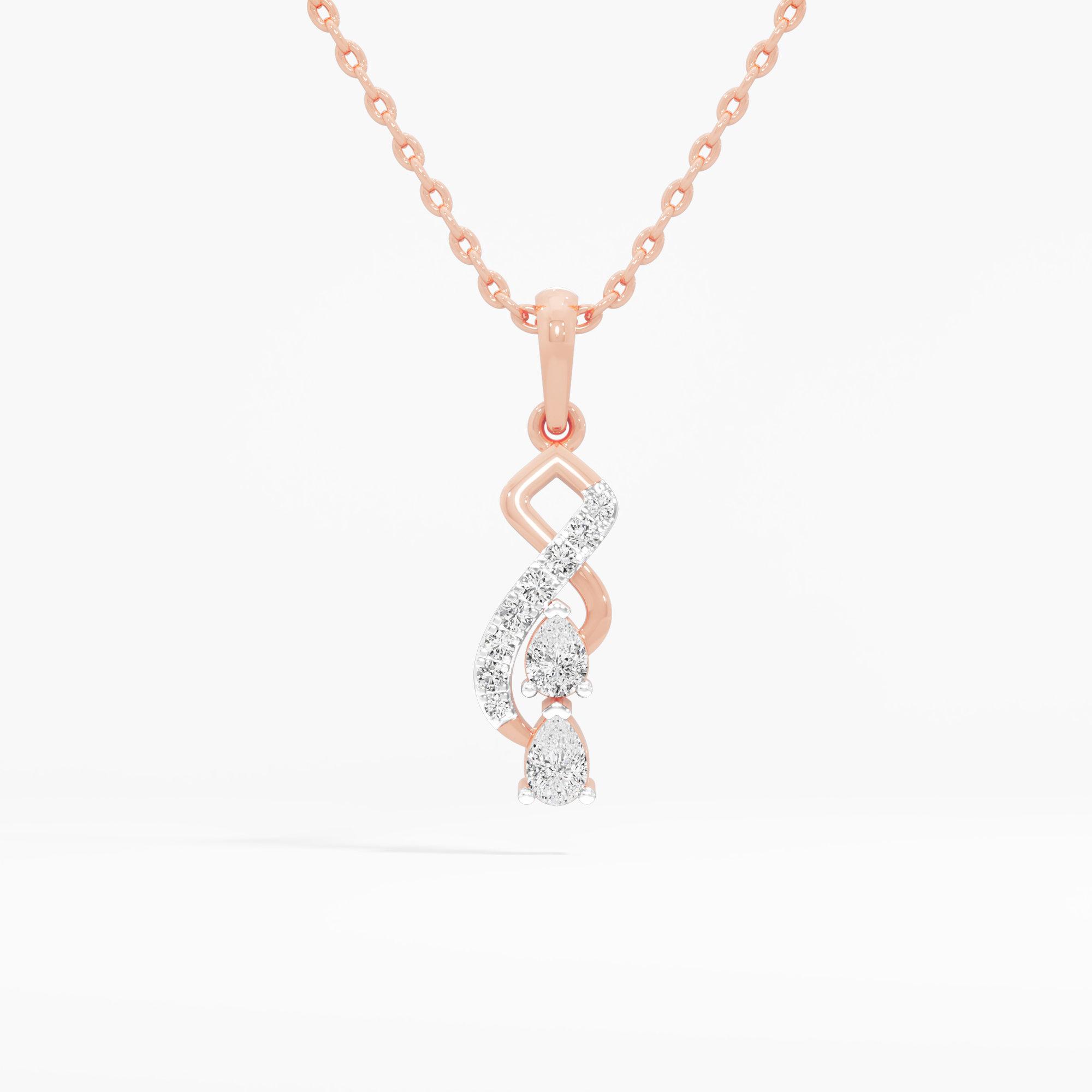 Aqua Ribbon Drops Pendants | Standalone Pendant in 9KT Rose Gold (Diamond Quality: FG-VVS VS)