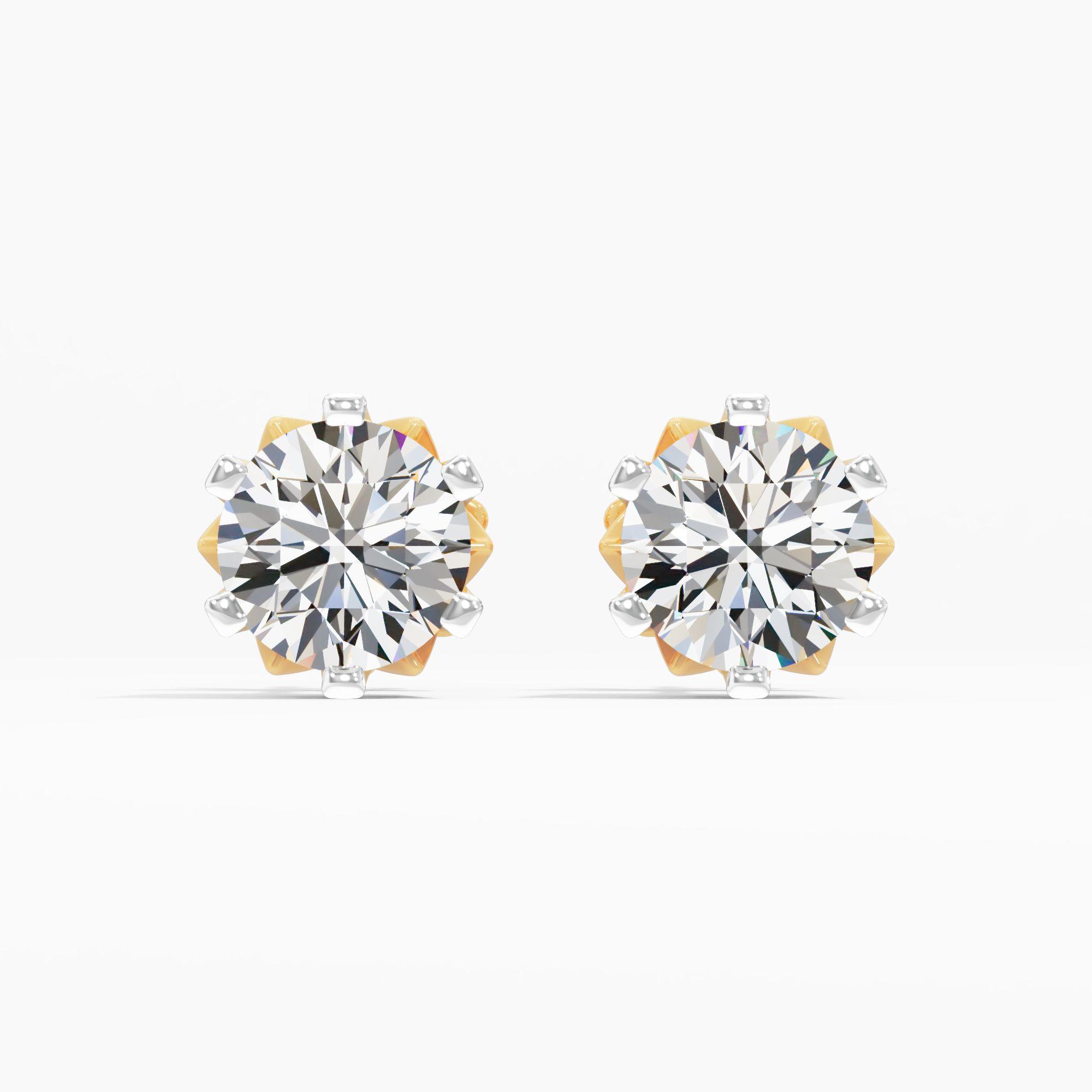Crown Clasp Solitaire Stud Earrings