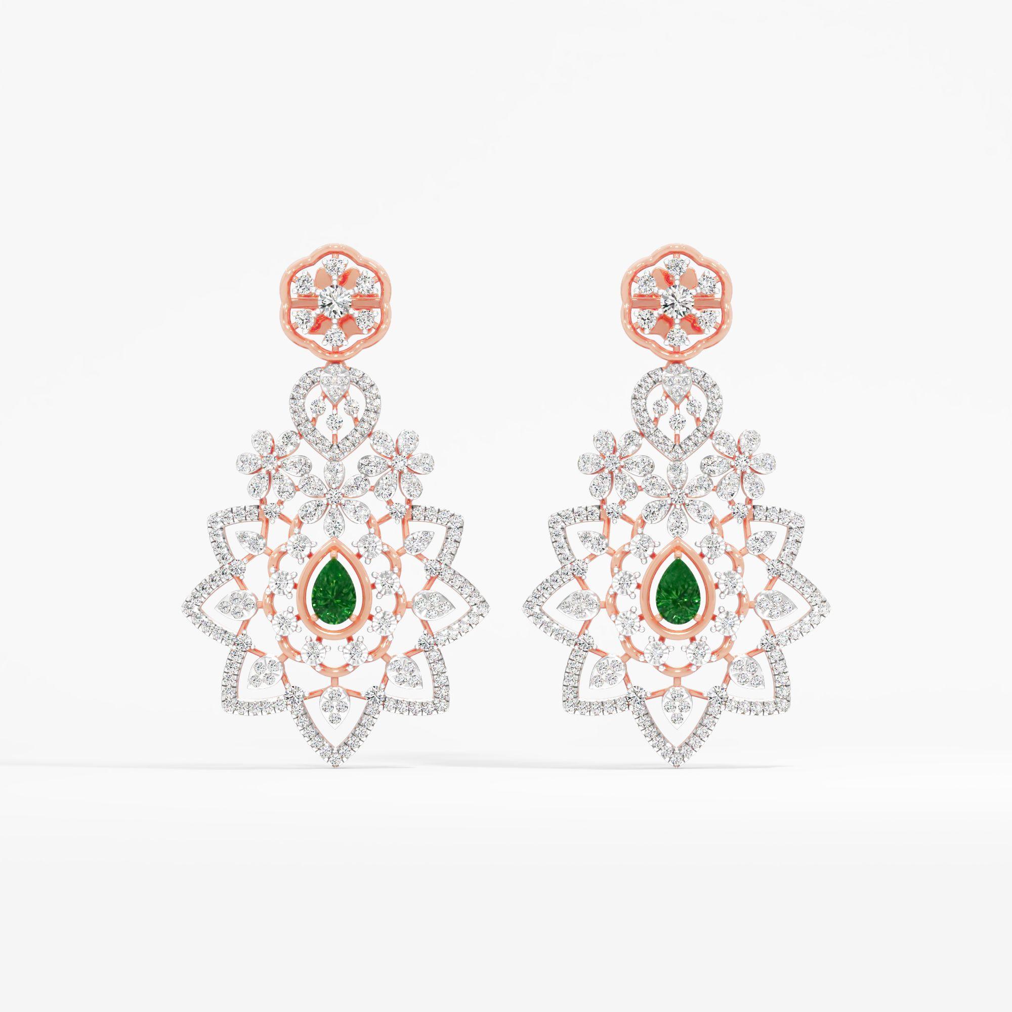 Floral Chakra Emerald Dangle Earrings
