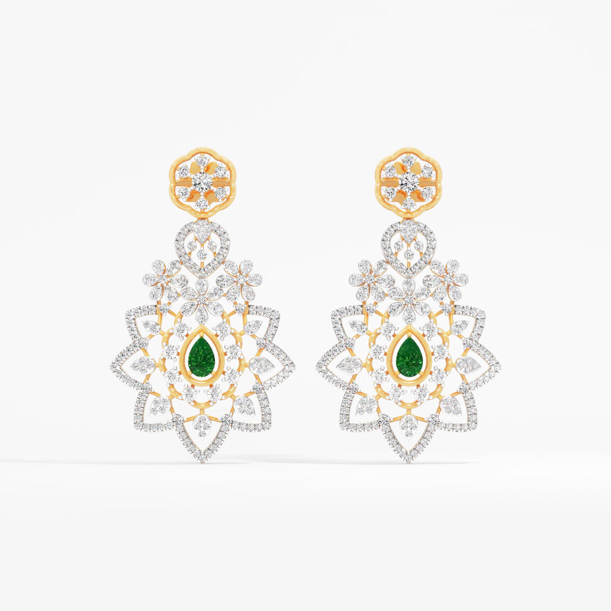 Floral Chakra Emerald Dangle Earrings