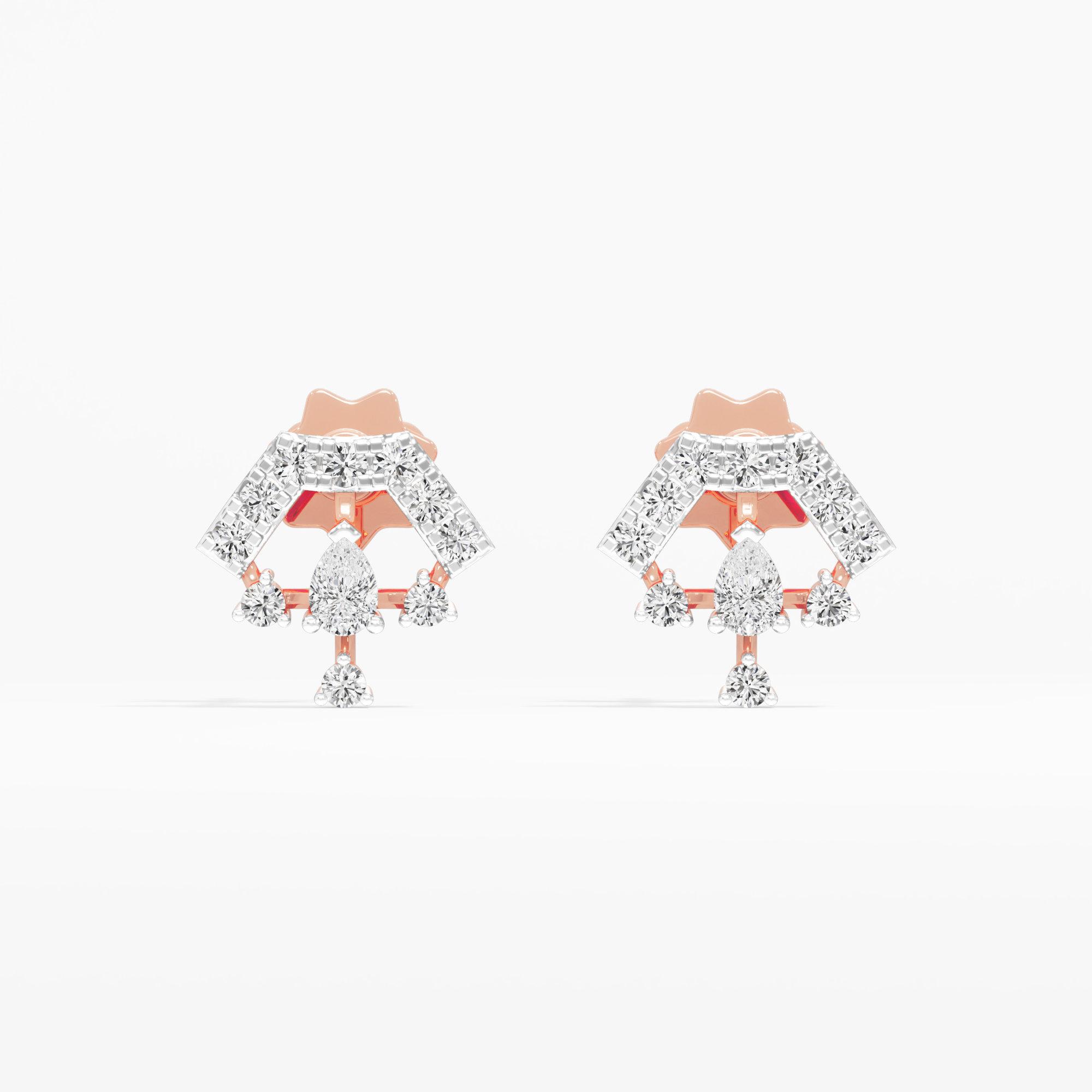 Gilded Fan Studs Earrings in 9KT Rose Gold (Diamond Quality: FG-VVS VS)