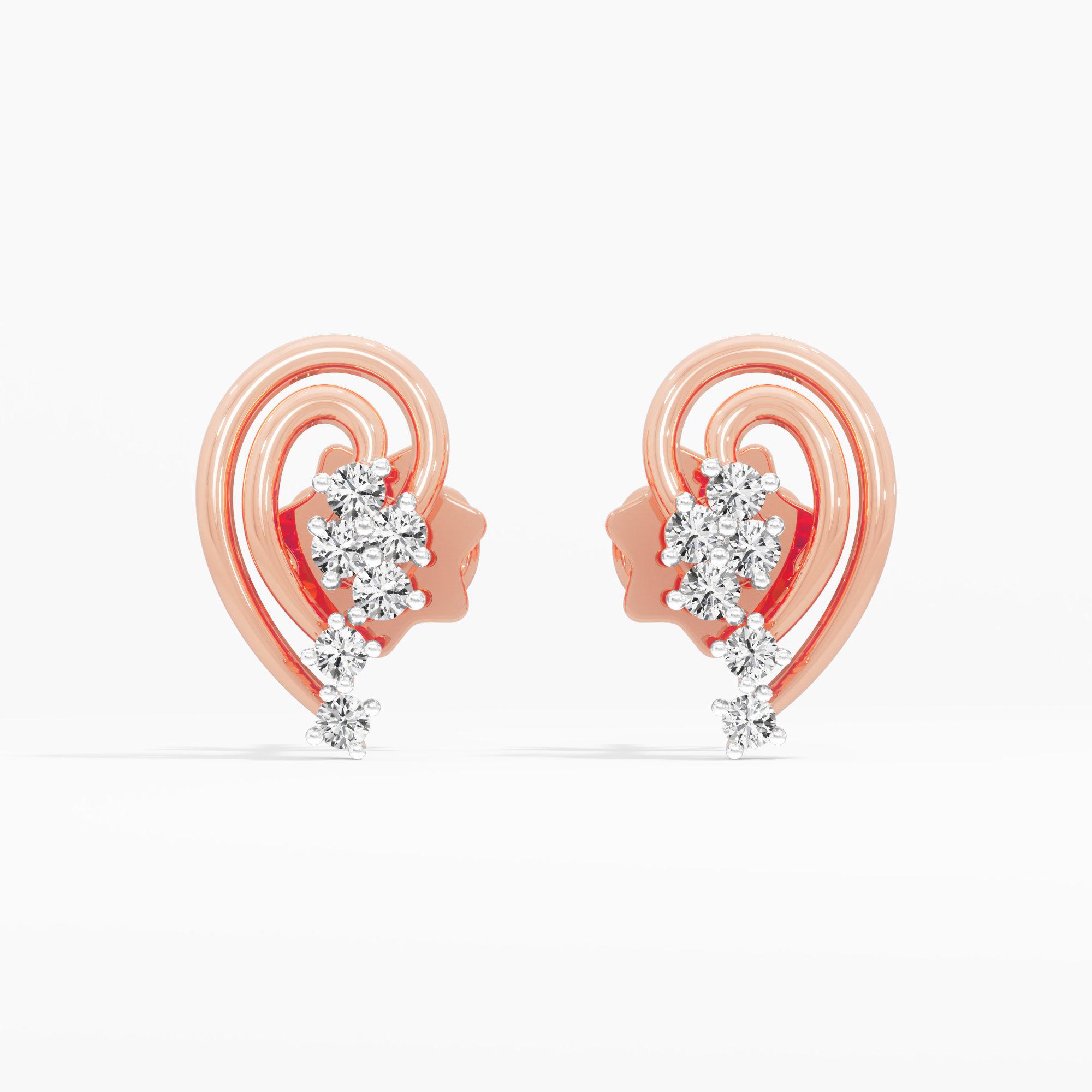 Luminous Curve Studs Earrings in 9KT Rose Gold (Diamond Quality: EF-VVS VS)