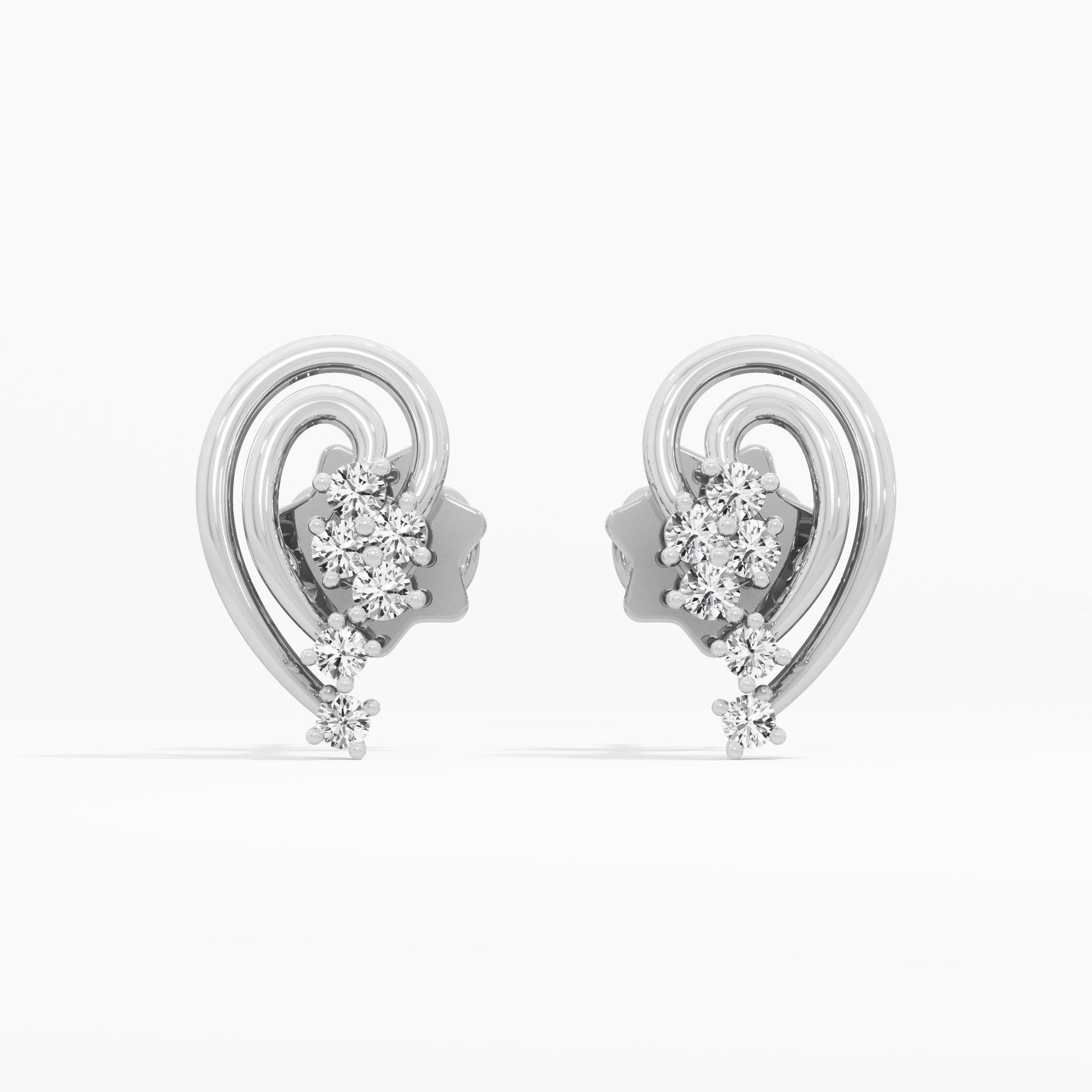 Luminous Curve Studs Earrings in 9KT White Gold (Diamond Quality: EF-VVS VS)
