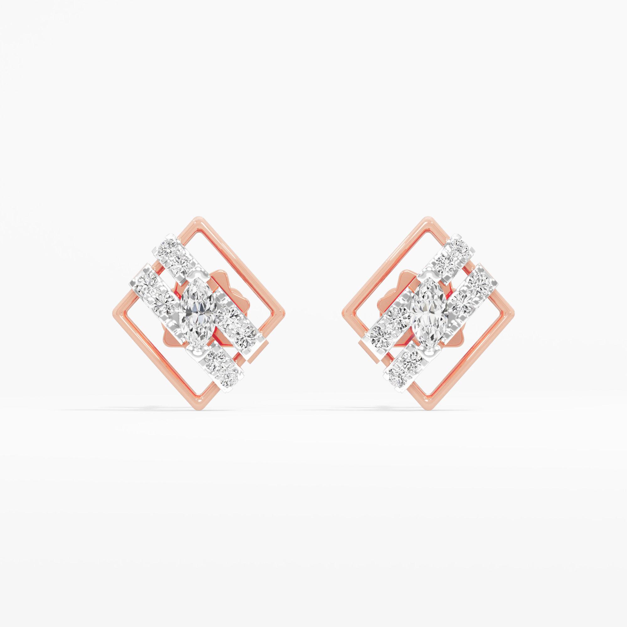 Marquise Frame Studs Earrings in 9KT Rose Gold (Diamond Quality: FG-VVS VS)