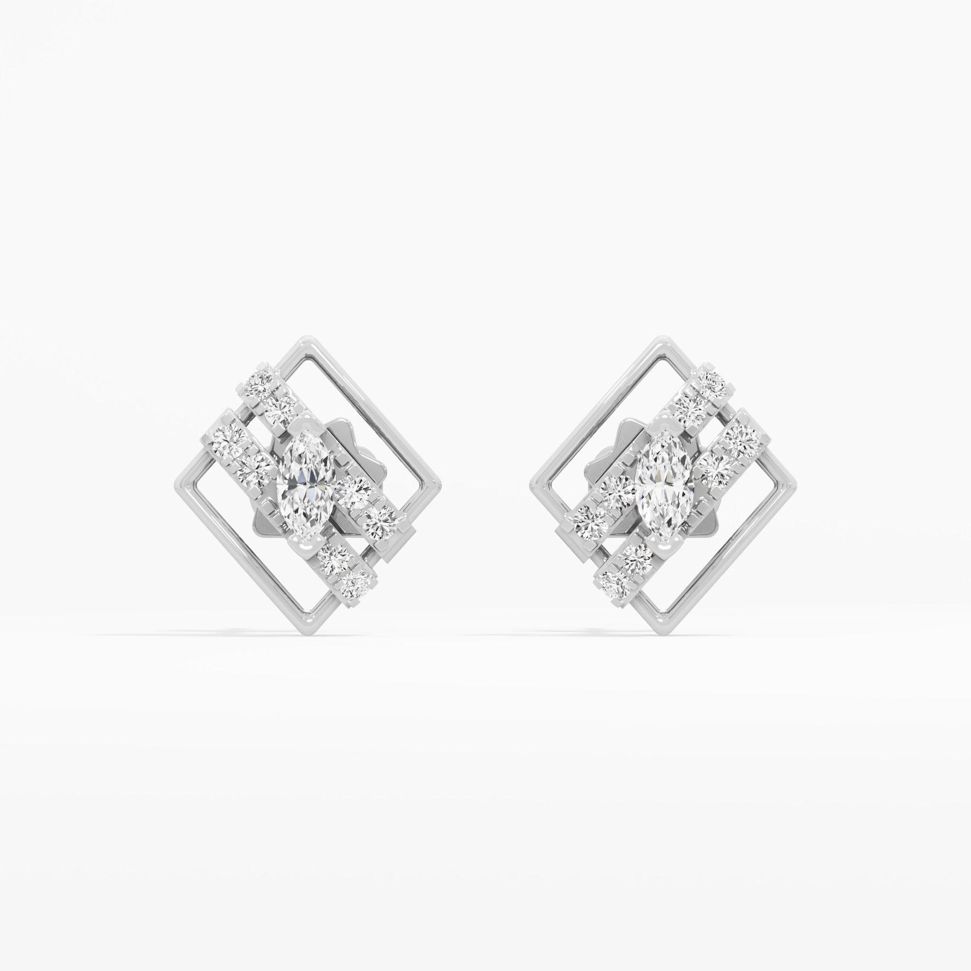Marquise Frame Studs Earrings in 9KT White Gold (Diamond Quality: FG-VVS VS)