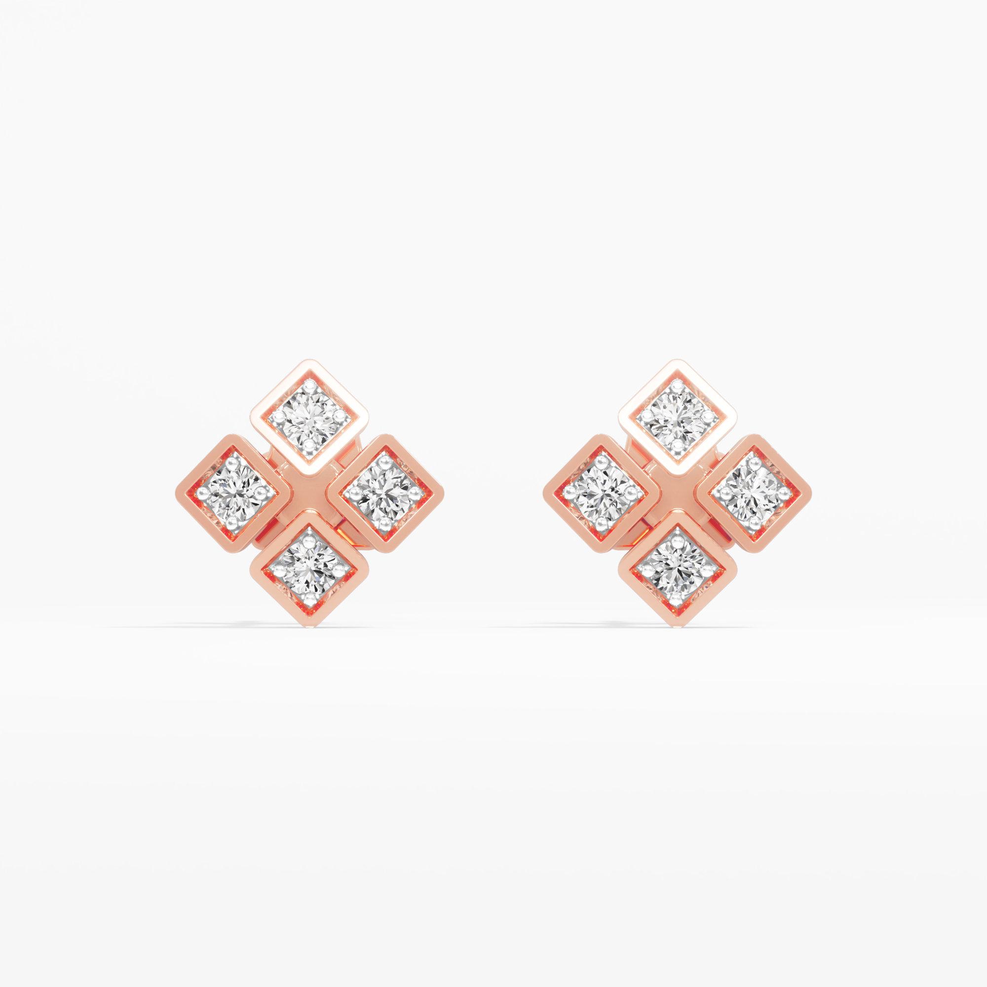Quadra Sparkle Studs Earrings in 9KT Rose Gold (Diamond Quality: FG-VVS VS)