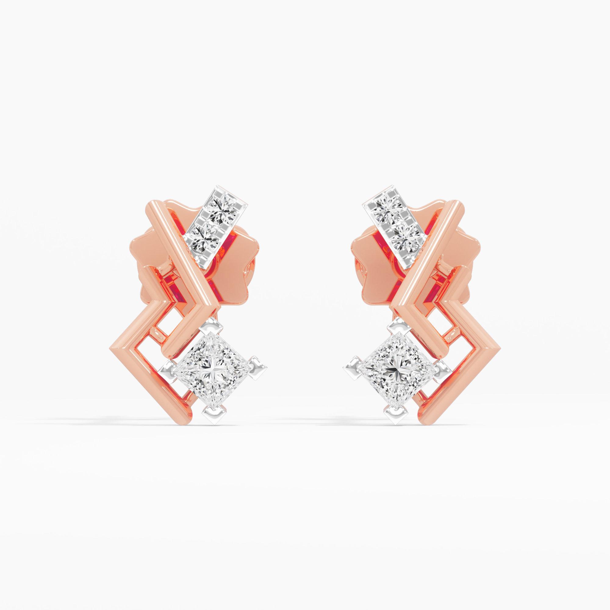 Angular Allure Studs Earrings in 9KT Rose Gold (Diamond Quality: FG-VVS VS)