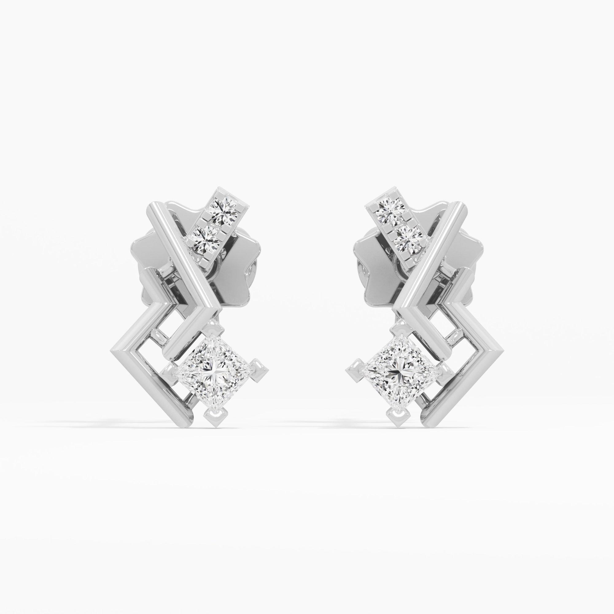 Angular Allure Studs Earrings in 9KT White Gold (Diamond Quality: FG-VVS VS)