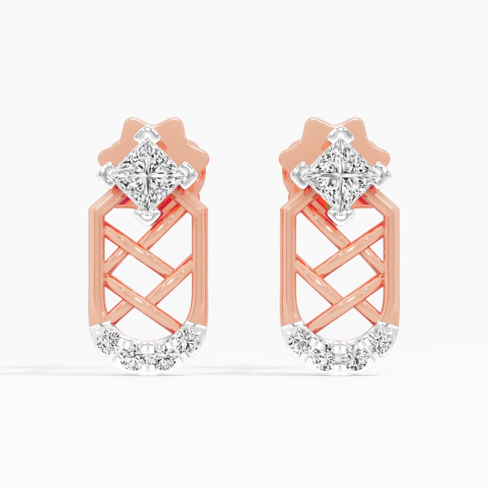 Lattice Glamour Drops Earrings in 9KT Rose Gold (Diamond Quality: FG-VVS VS)