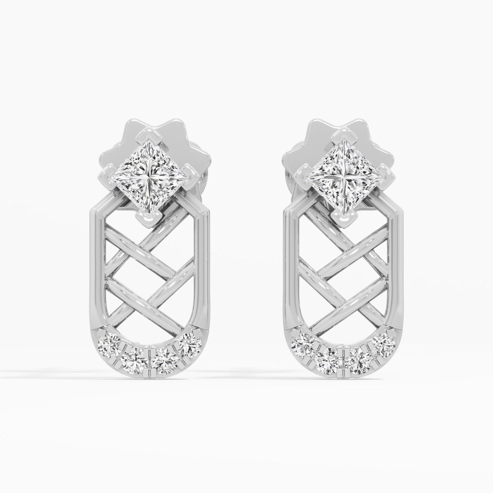 Lattice Glamour Drops Earrings in 9KT White Gold (Diamond Quality: FG-VVS VS)