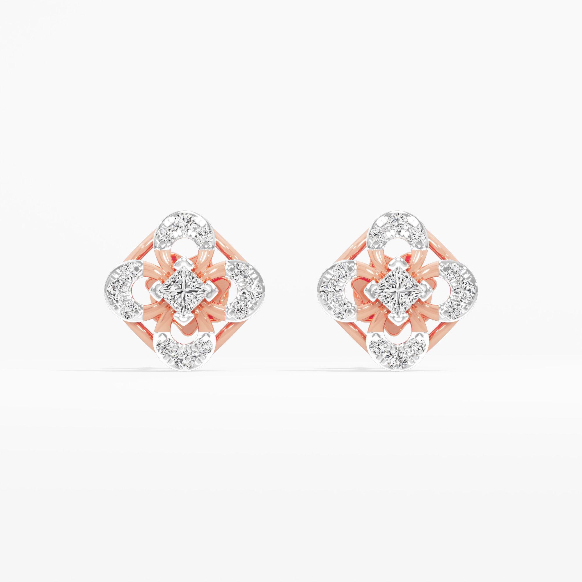 Glimmering Grid Studs Earrings in 9KT Rose Gold (Diamond Quality: FG-VVS VS)