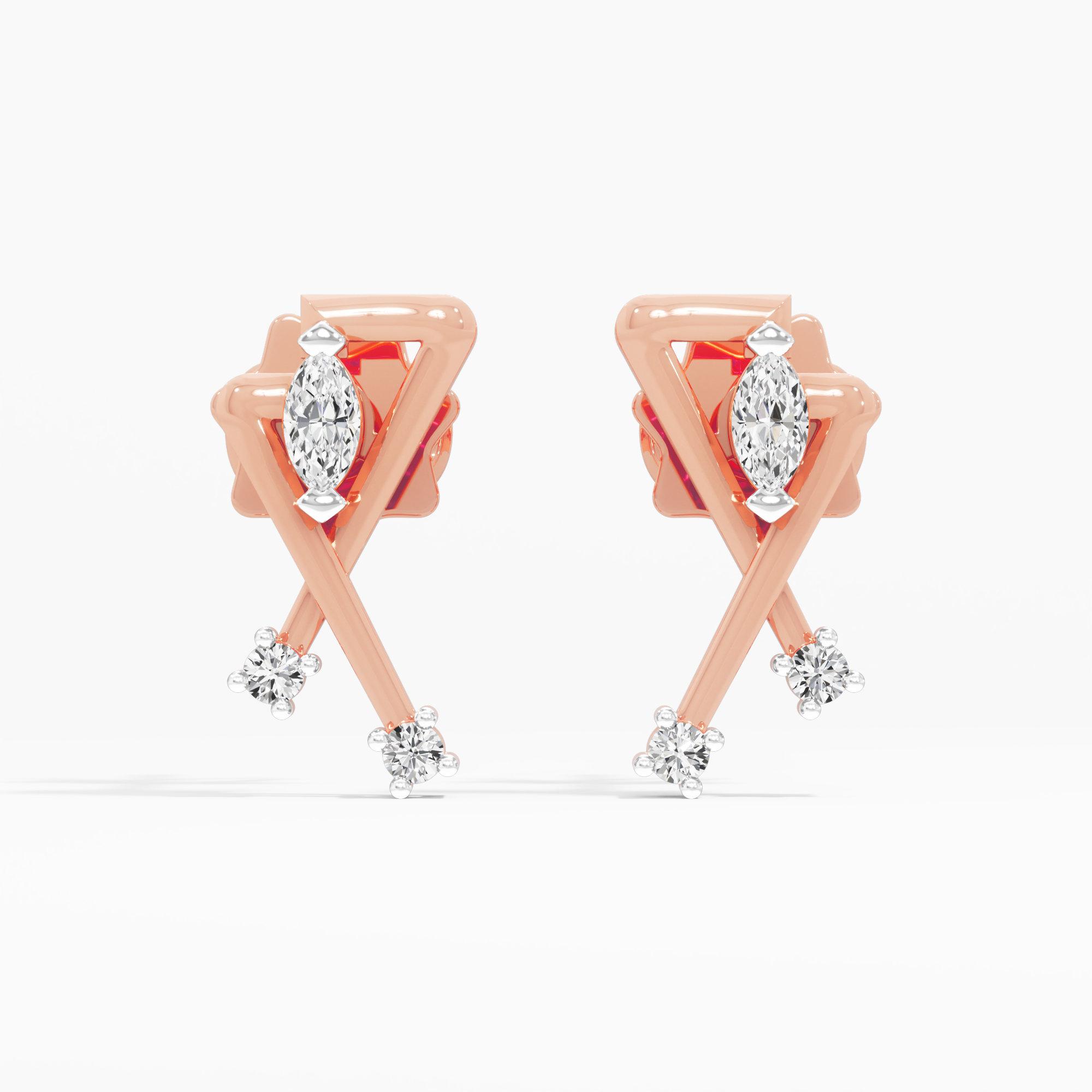 Vivid Intersect Drops Earrings in 9KT Rose Gold (Diamond Quality: FG-VVS VS)