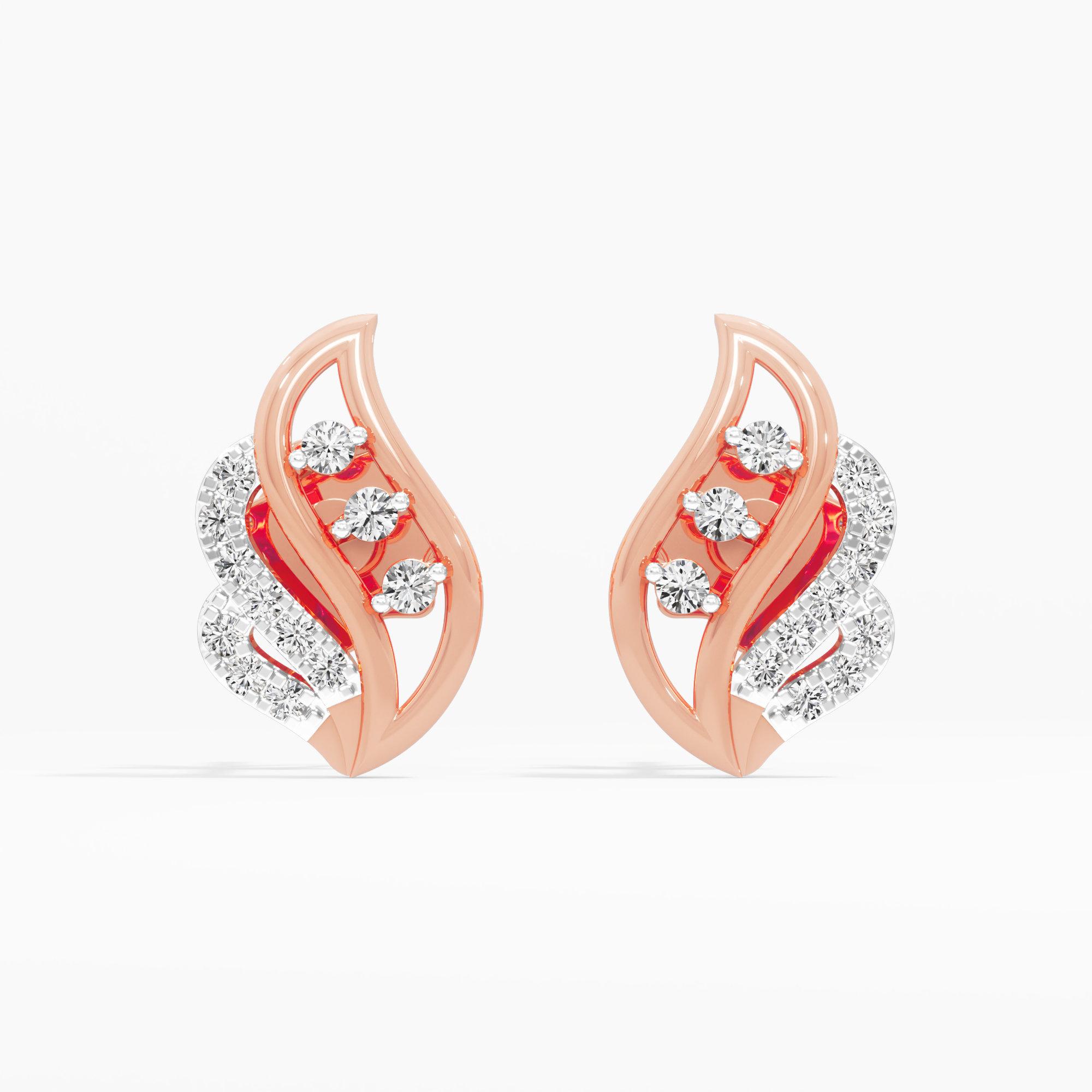 Curved Radiance Drops Earrings in 9KT Rose Gold (Diamond Quality: EF-VVS VS)