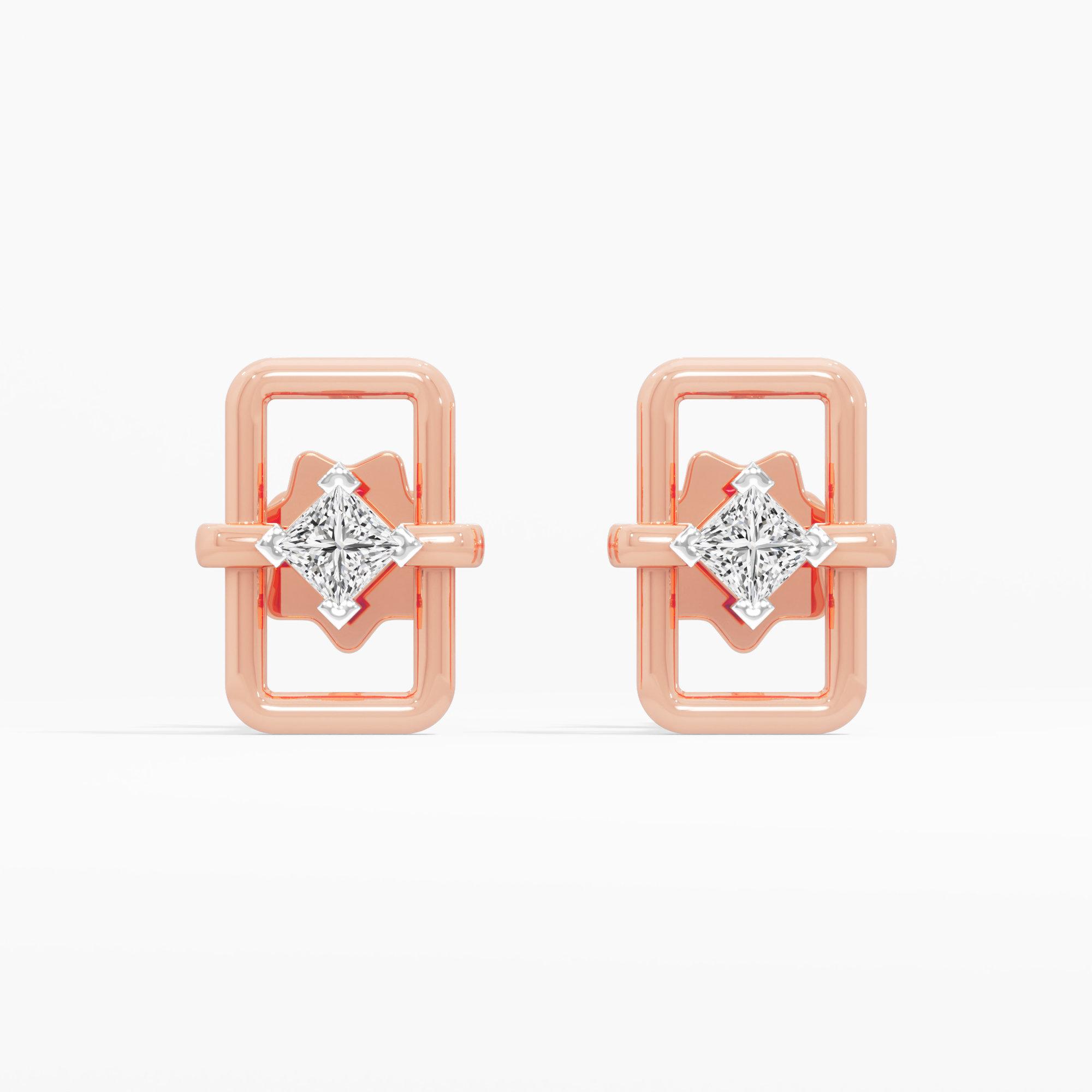 Azure Frame Studs Earrings in 9KT Rose Gold (Diamond Quality: FG-VVS VS)