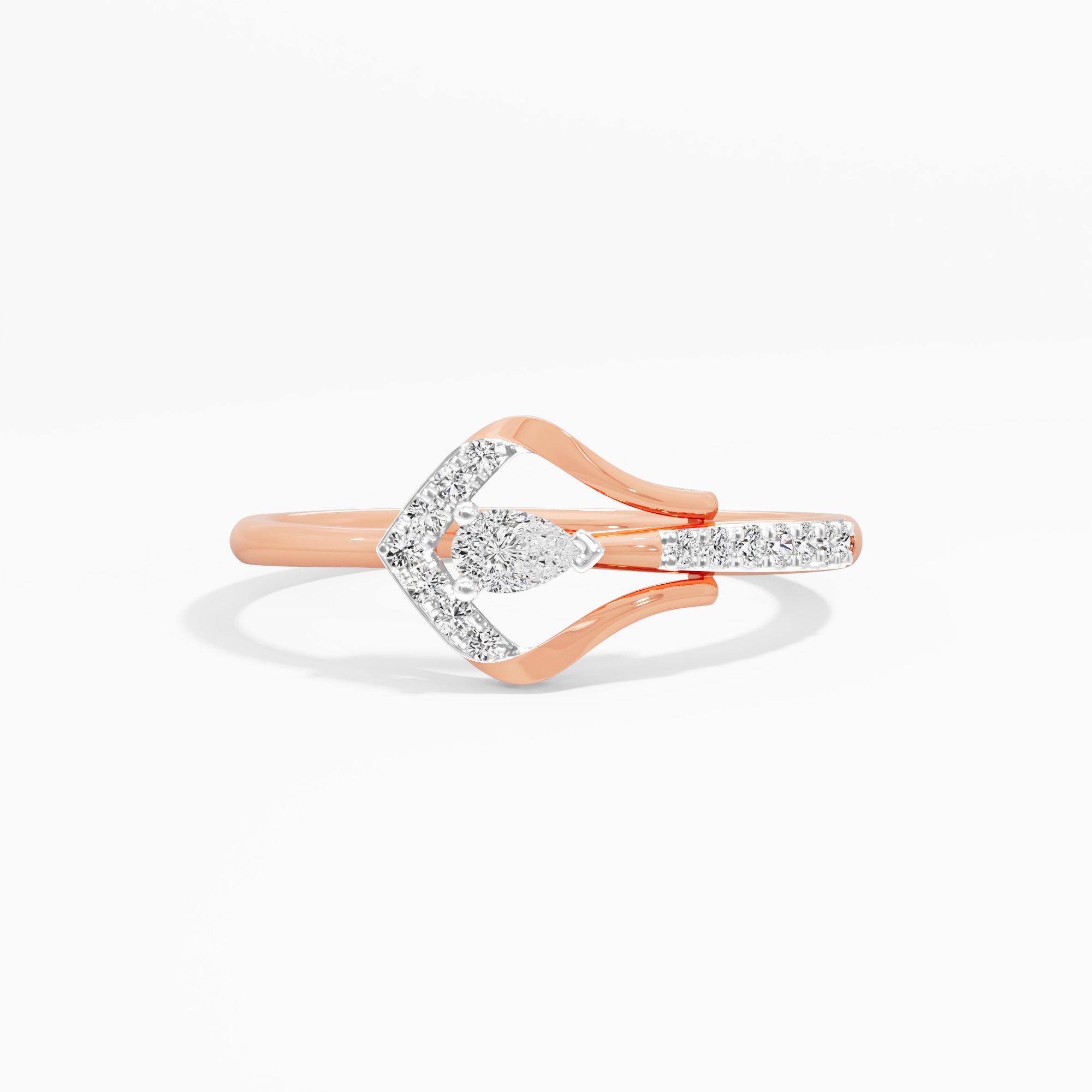 Pearlescent Curve Bypass Ring in 9KT Rose Gold (Diamond Quality: FG-VVS VS)