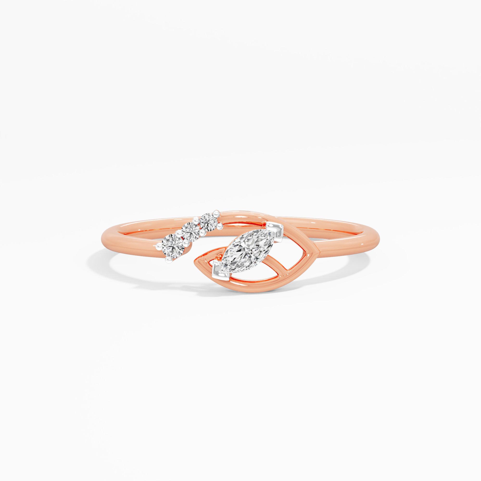 Enchanted Leaf Bypass Ring in 9KT Rose Gold (Diamond Quality: FG-VVS VS)