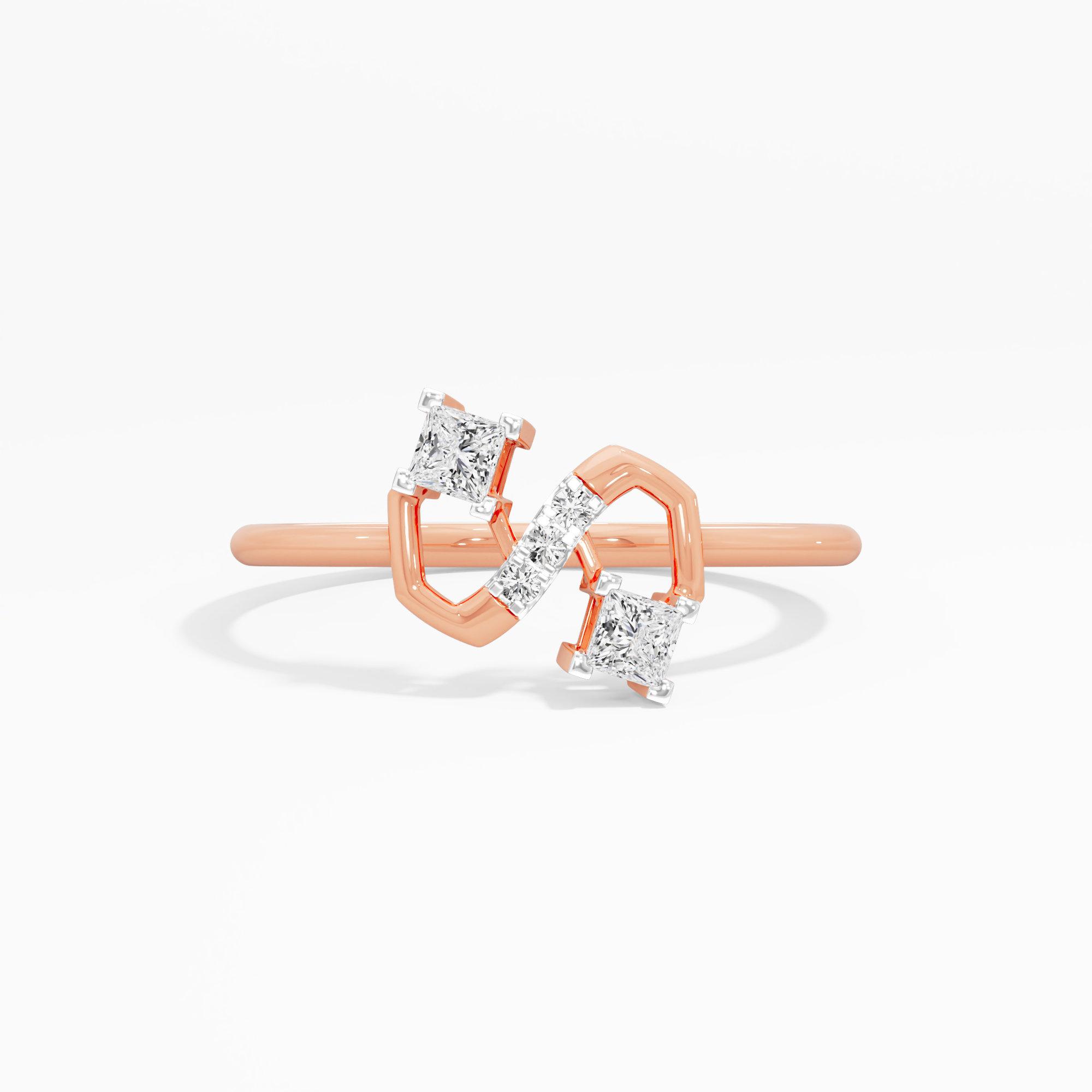 Interlaced Sparkle Bypass Ring in 9KT Rose Gold (Diamond Quality: FG-VVS VS)
