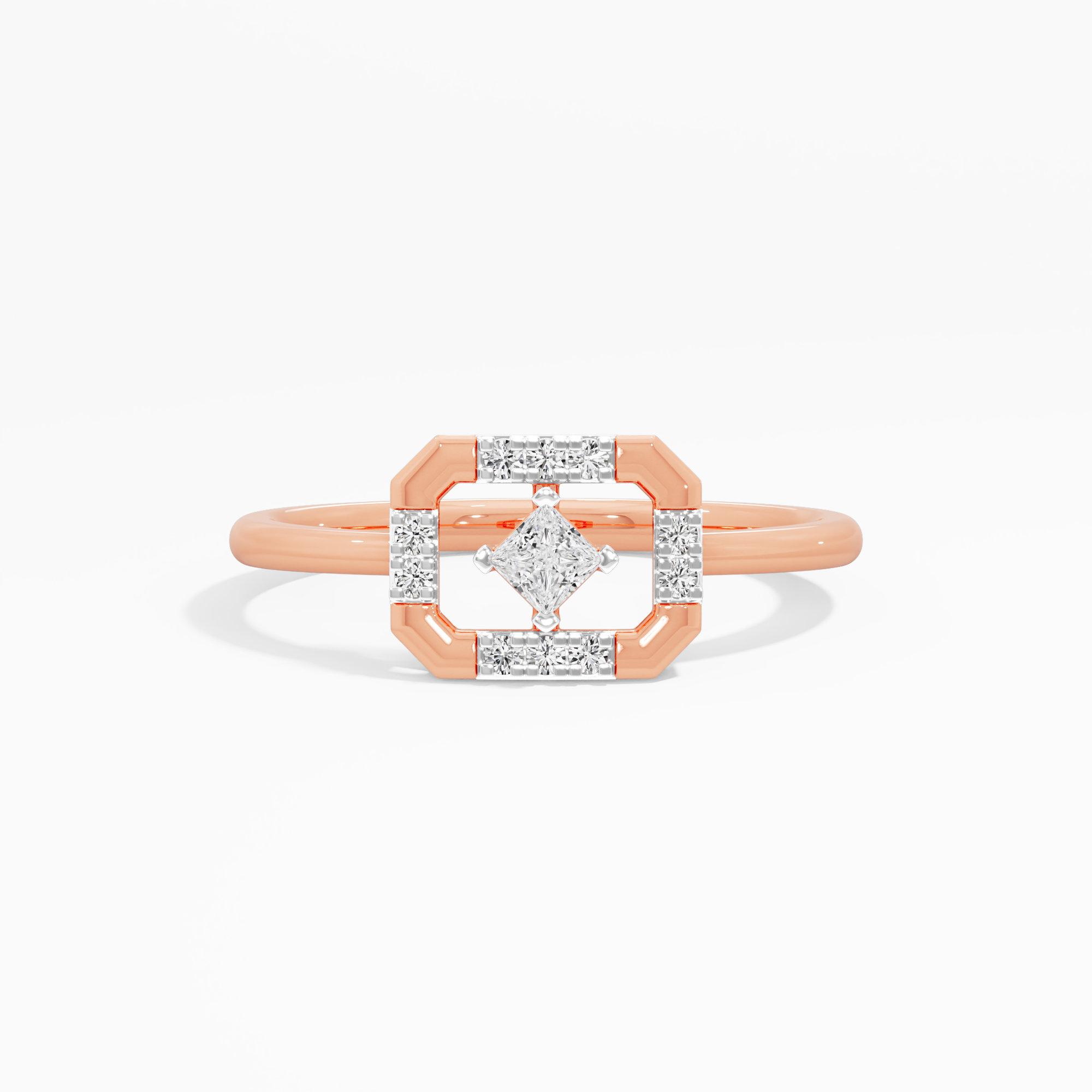 Glimmering Octagon Halos Ring in 9KT Rose Gold (Diamond Quality: FG-VVS VS)