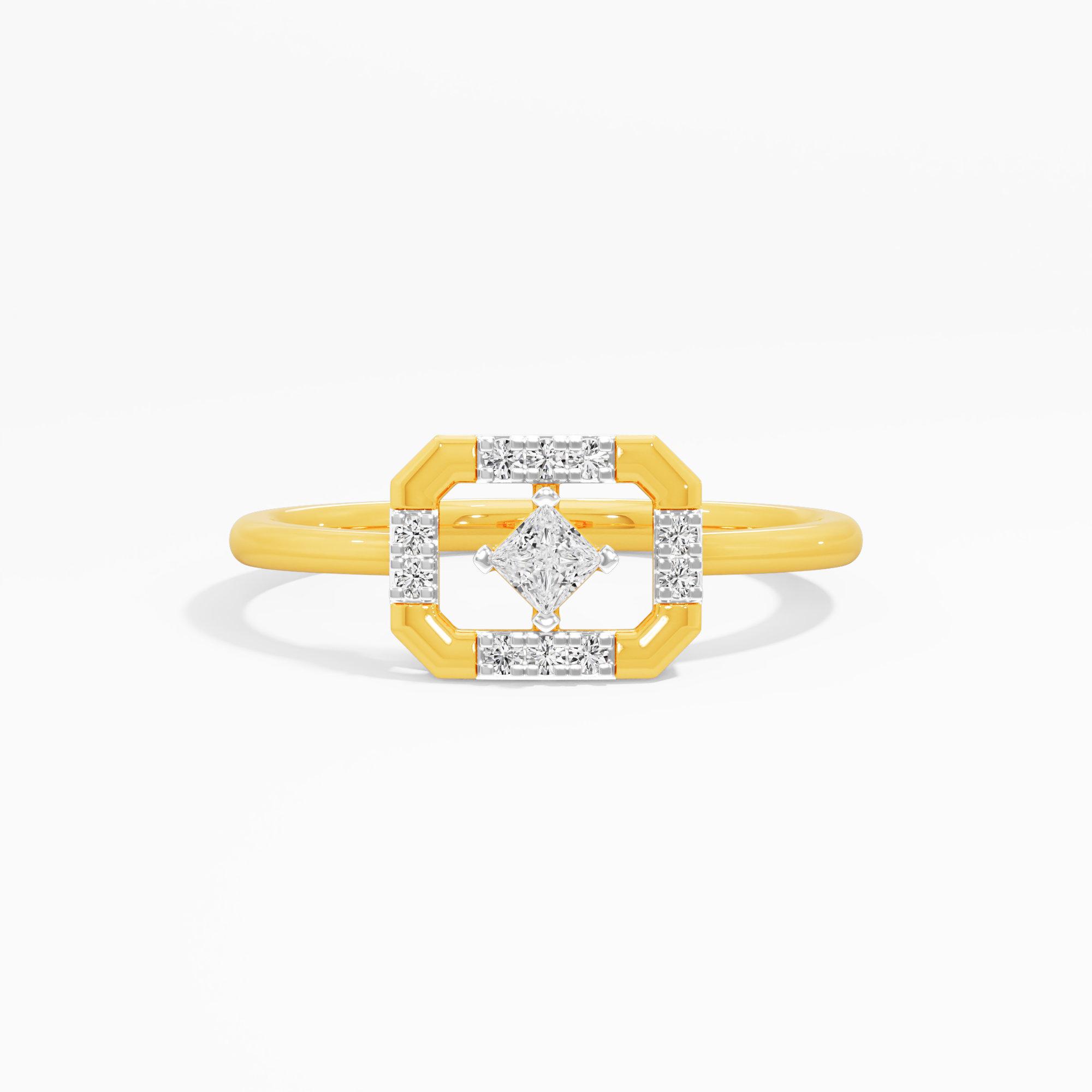 Glimmering Octagon Halos Ring in 9KT Yellow Gold (Diamond Quality: FG-VVS VS)
