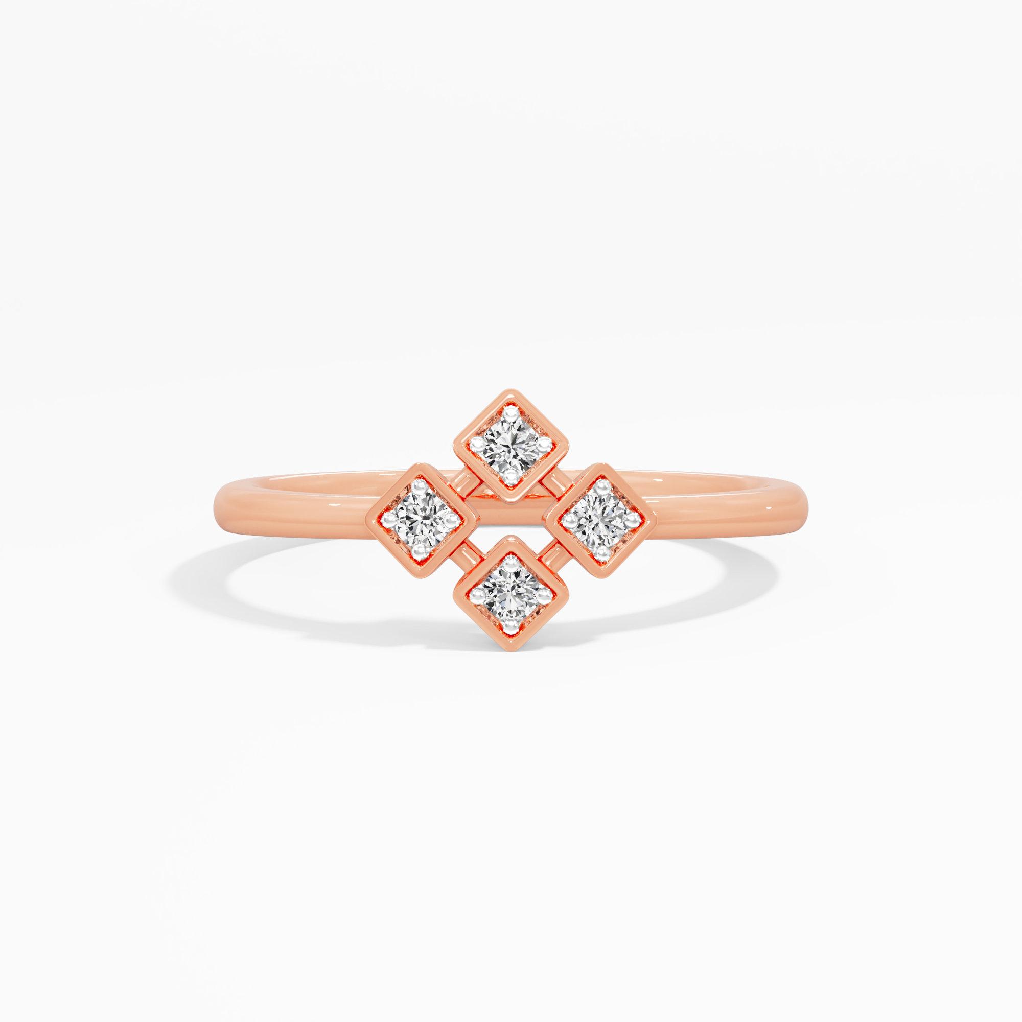 Quadra Sparkle Halos Ring in 9KT Rose Gold (Diamond Quality: FG-VVS VS)