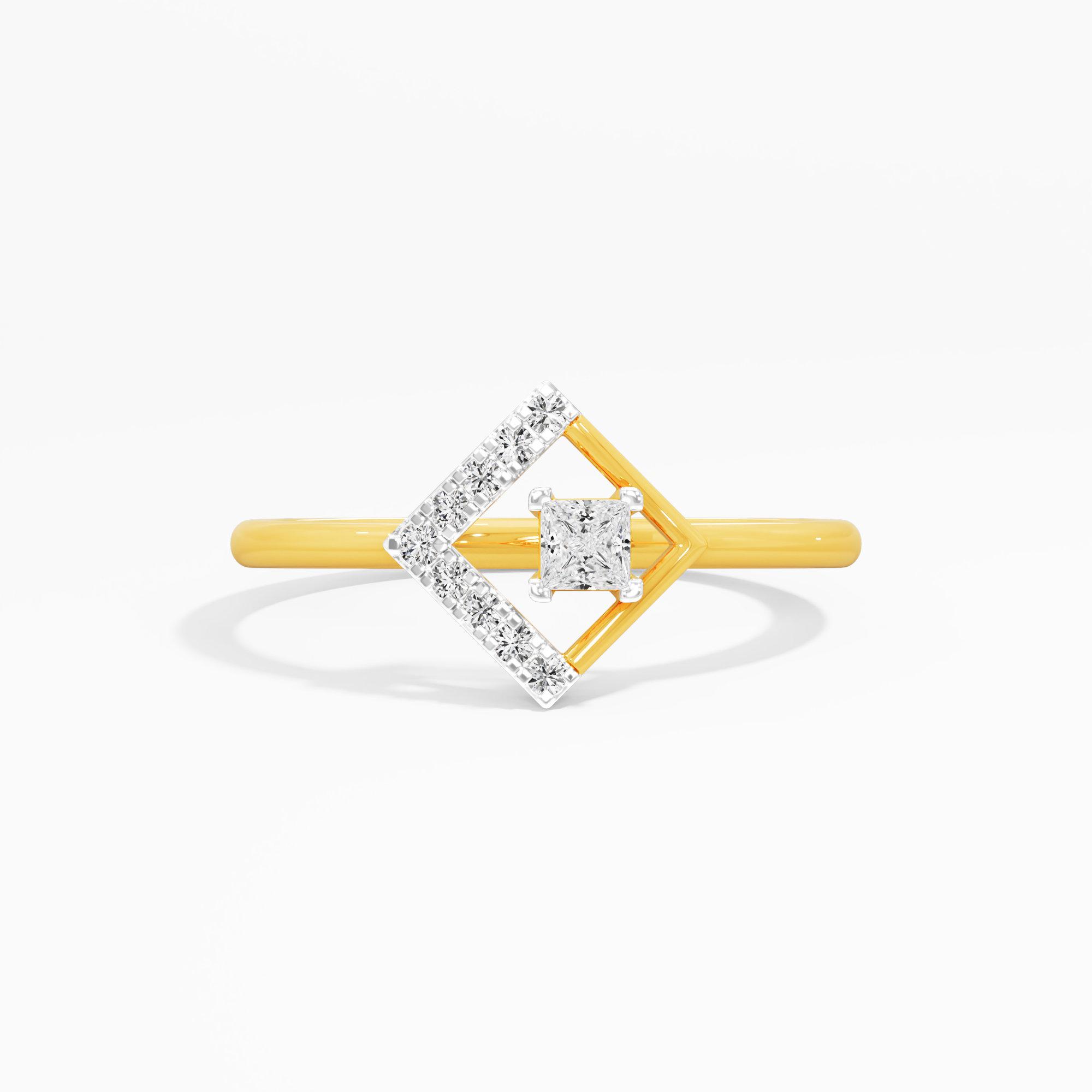 Radiant Square Halos Ring in 9KT Yellow Gold (Diamond Quality: FG-VVS VS)