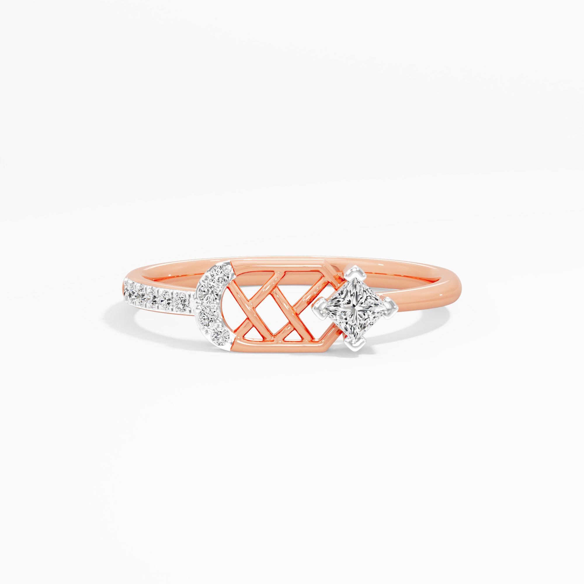 Gleaming Grid Solitaires Ring in 9KT Rose Gold (Diamond Quality: FG-VVS VS)