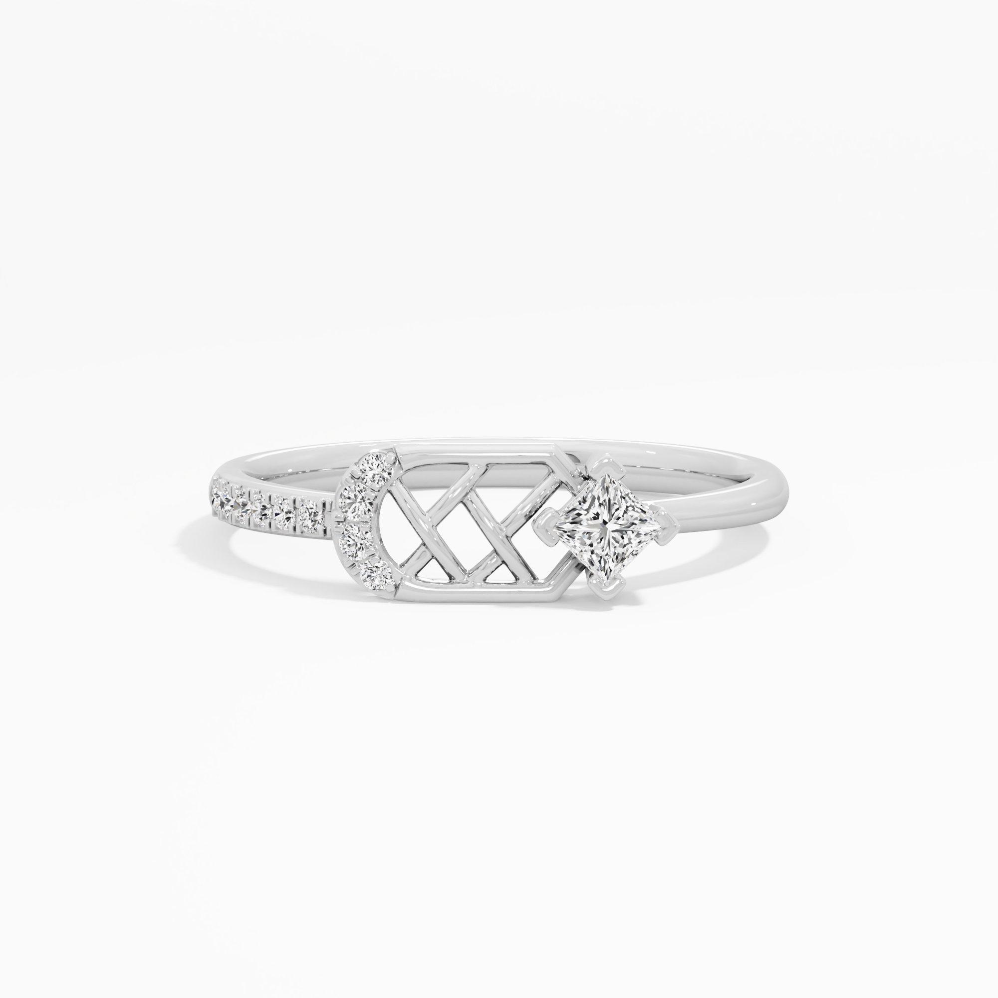 Gleaming Grid Solitaires Ring in 9KT White Gold (Diamond Quality: FG-VVS VS)