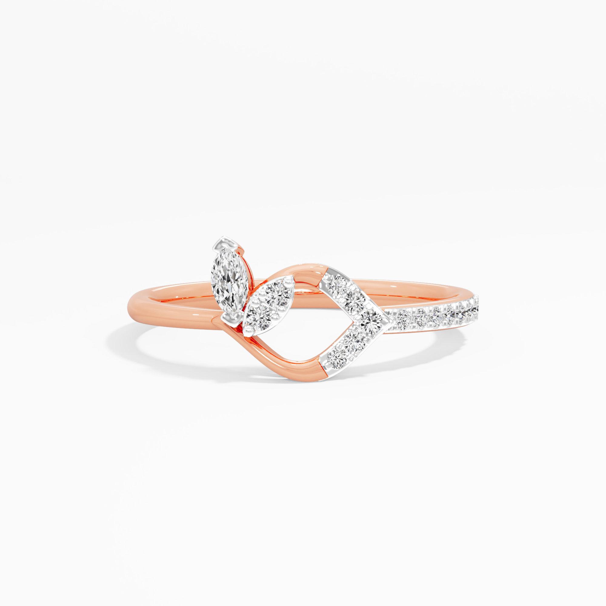 Serene Curve Bypass Ring in 9KT Rose Gold (Diamond Quality: FG-VVS VS)