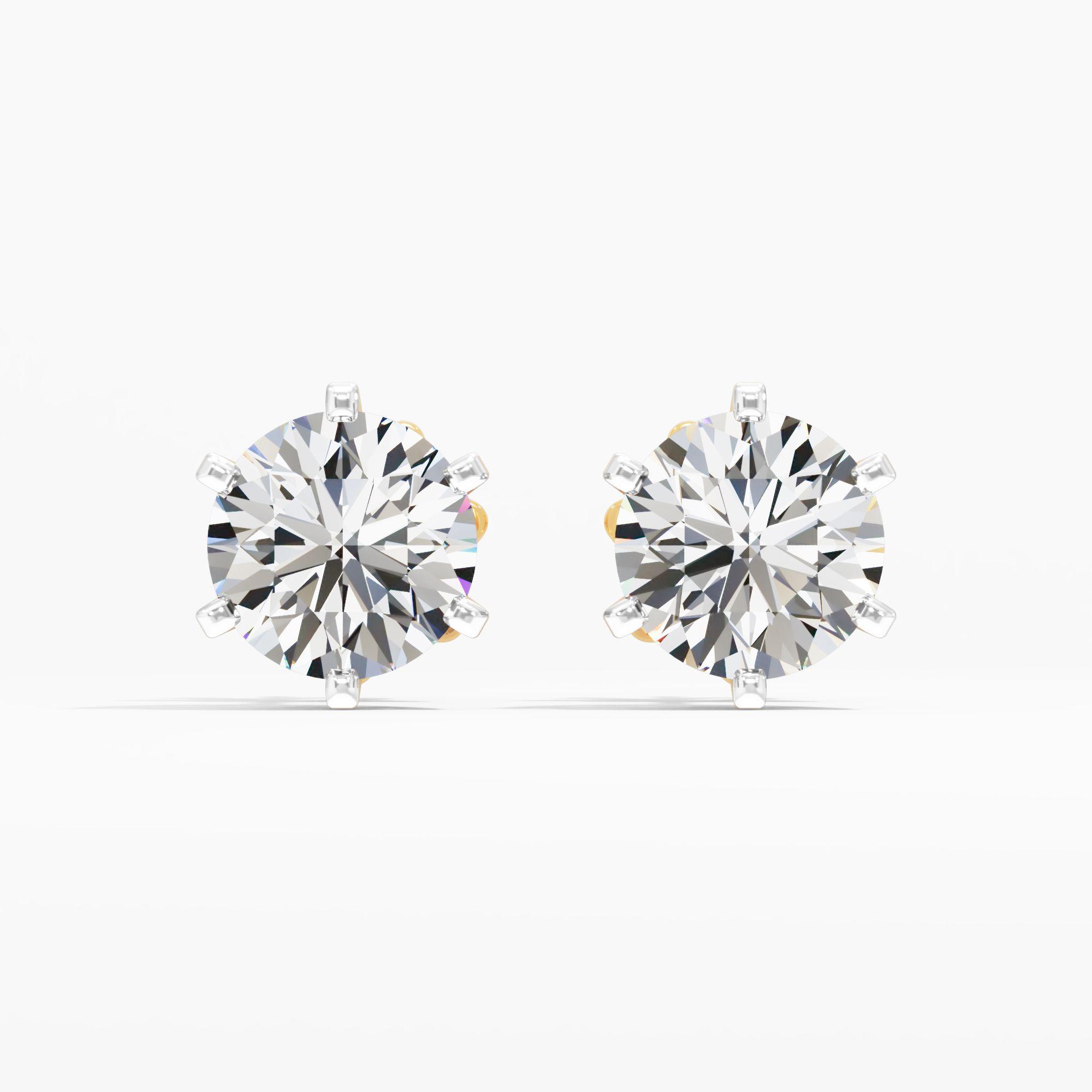 Ava Flare Solitaire Stud 6 Prong Setting Earring 9k Yellow Gold Round 0.50ct