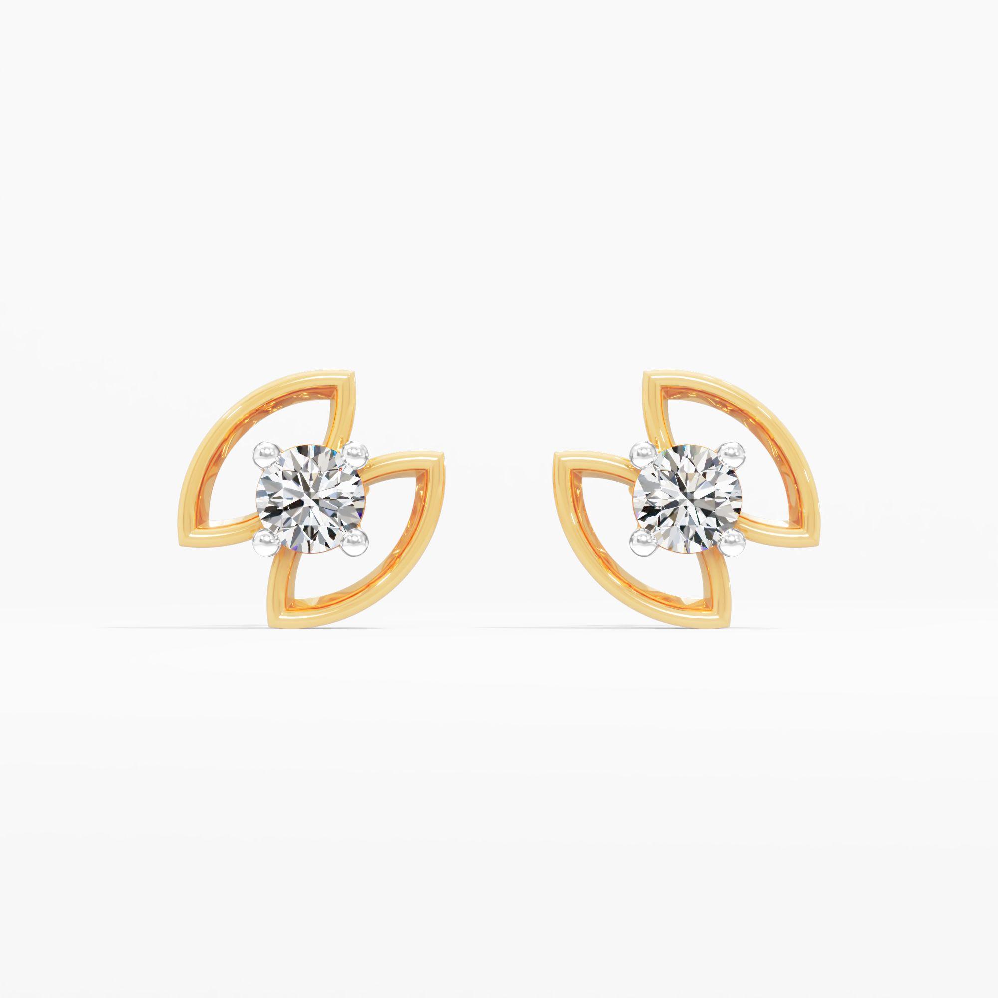 Twin Leaf Solitaire Stud Earrings